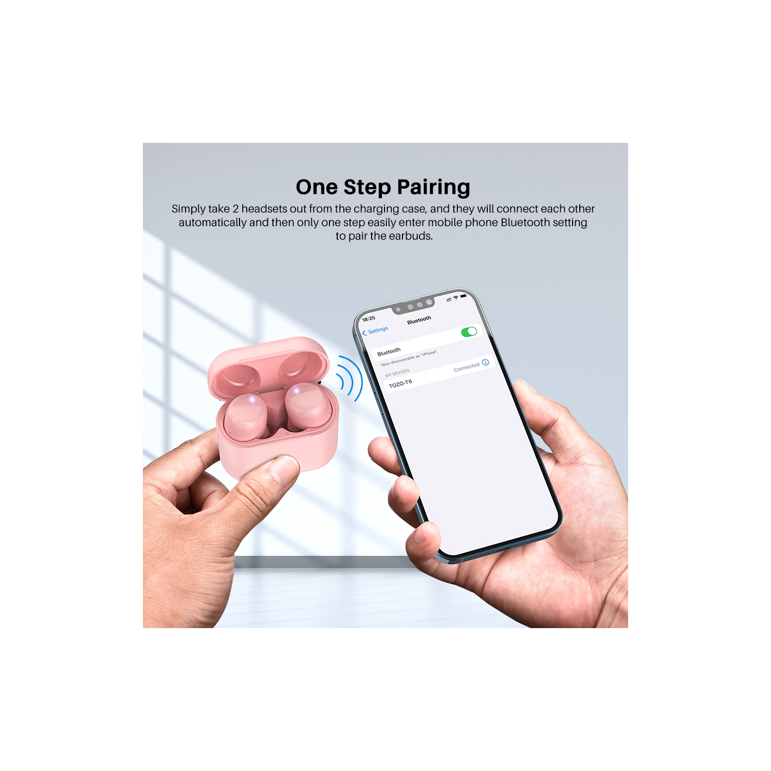 Écouteurs boutons sans fil Bluetooth 5,3 TOZO T6 Mini, écouteurs bouton ergonomiques, 50Hrs Playtime avec étui de chargement sans fil, APPLICATION EQ