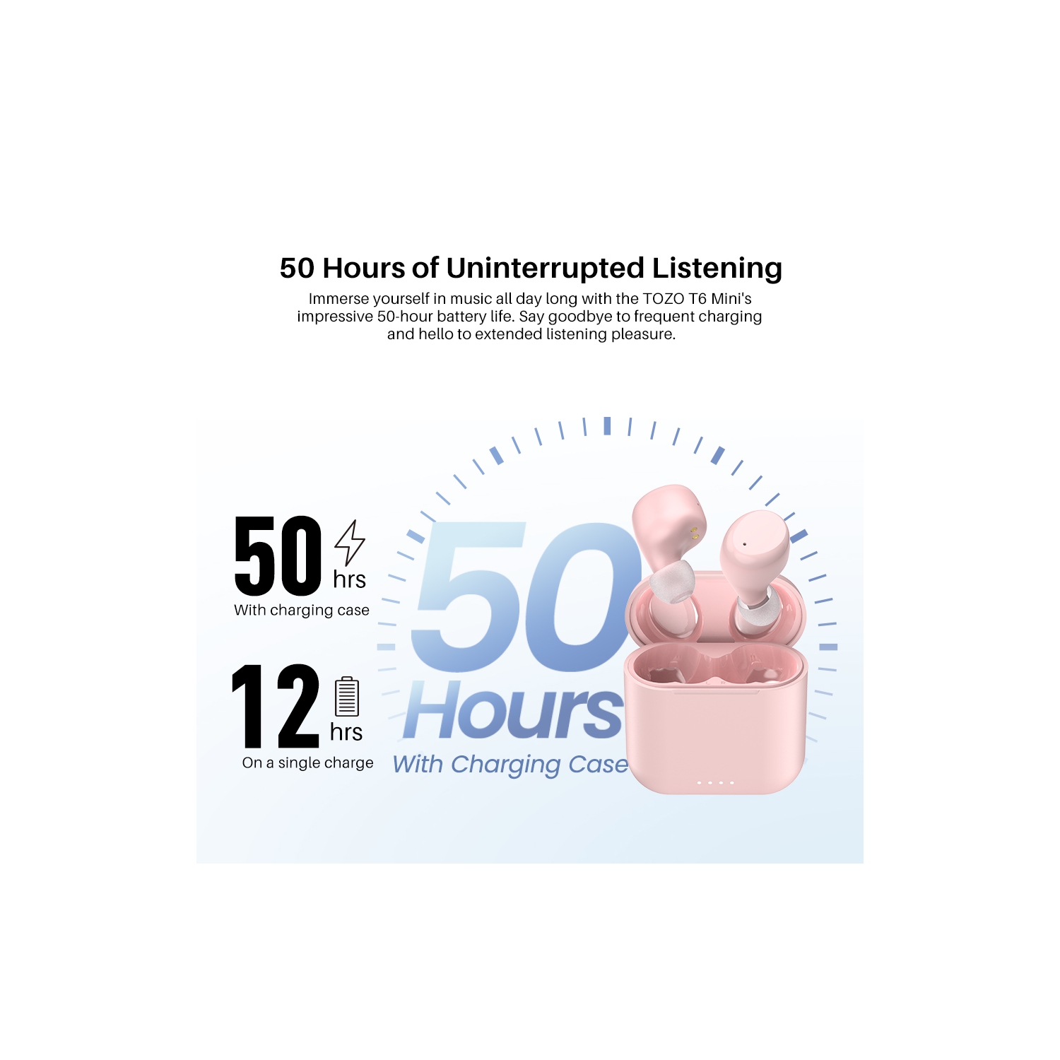 Écouteurs boutons sans fil Bluetooth 5,3 TOZO T6 Mini, écouteurs bouton ergonomiques, 50Hrs Playtime avec étui de chargement sans fil, APPLICATION EQ