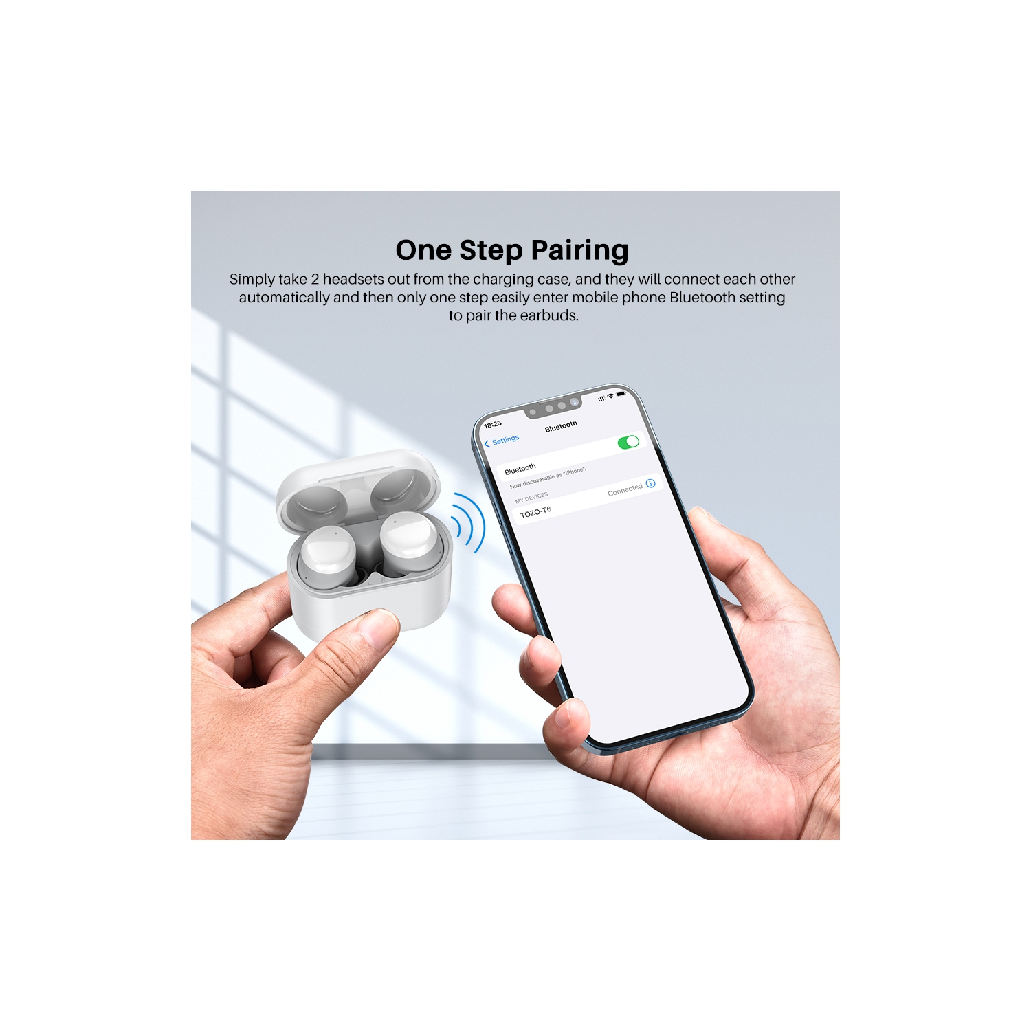 Écouteurs boutons sans fil Bluetooth 5,3 TOZO T6 Mini, écouteurs bouton ergonomiques, 50Hrs Playtime avec étui de chargement sans fil, APP EQ