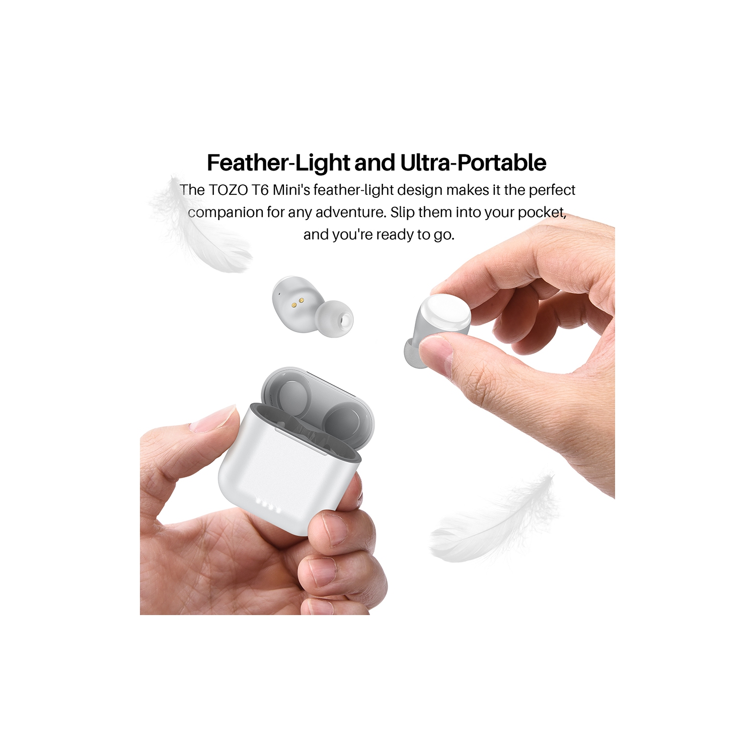 Écouteurs boutons sans fil Bluetooth 5,3 TOZO T6 Mini, écouteurs bouton ergonomiques, 50Hrs Playtime avec étui de chargement sans fil, APP EQ