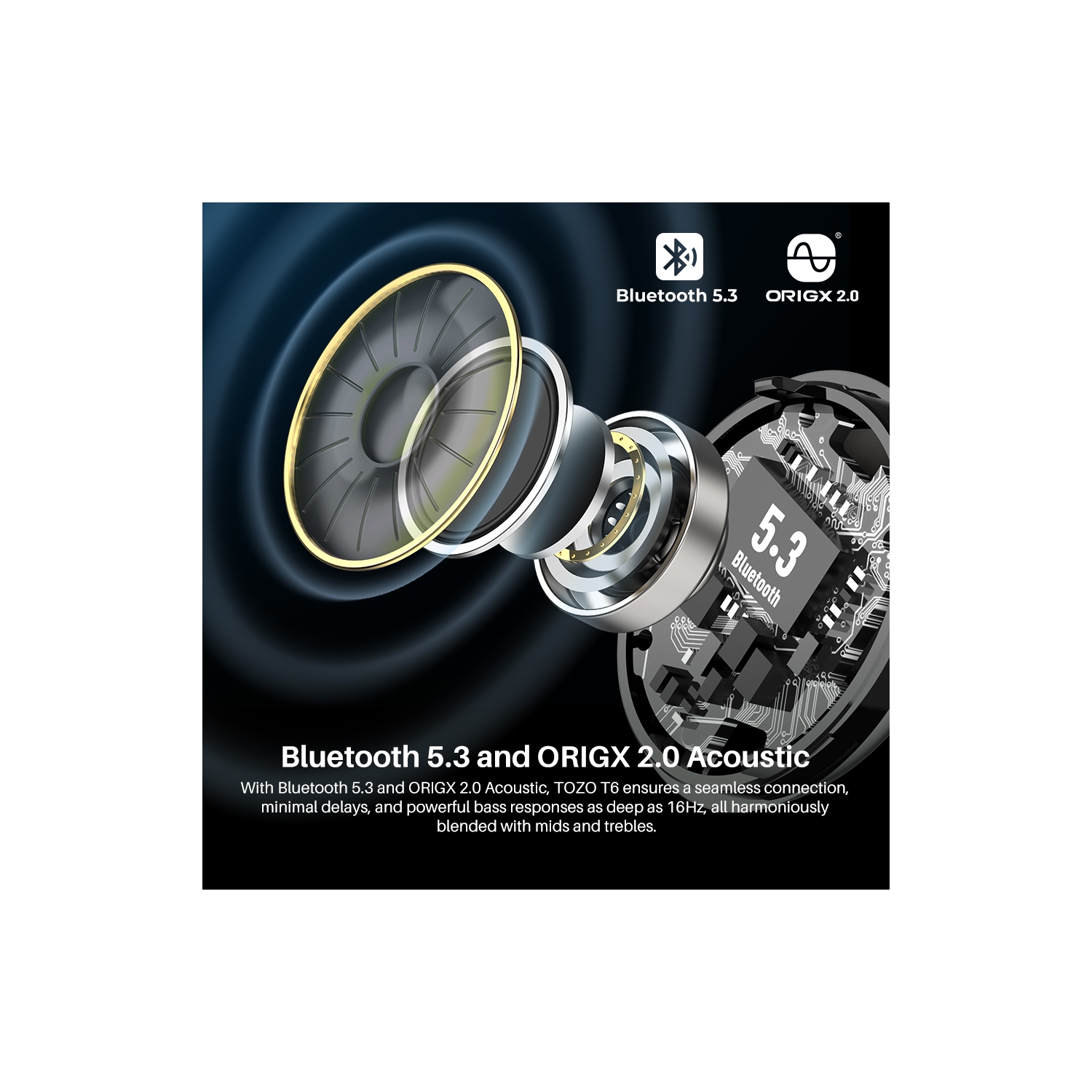 TOZO T6 mini Wireless Earbuds Bluetooth 5.3 Headphones, Ergonomic Design in-Ear Headset, 50Hrs Playtime with Wireless Charging Case, APP EQ