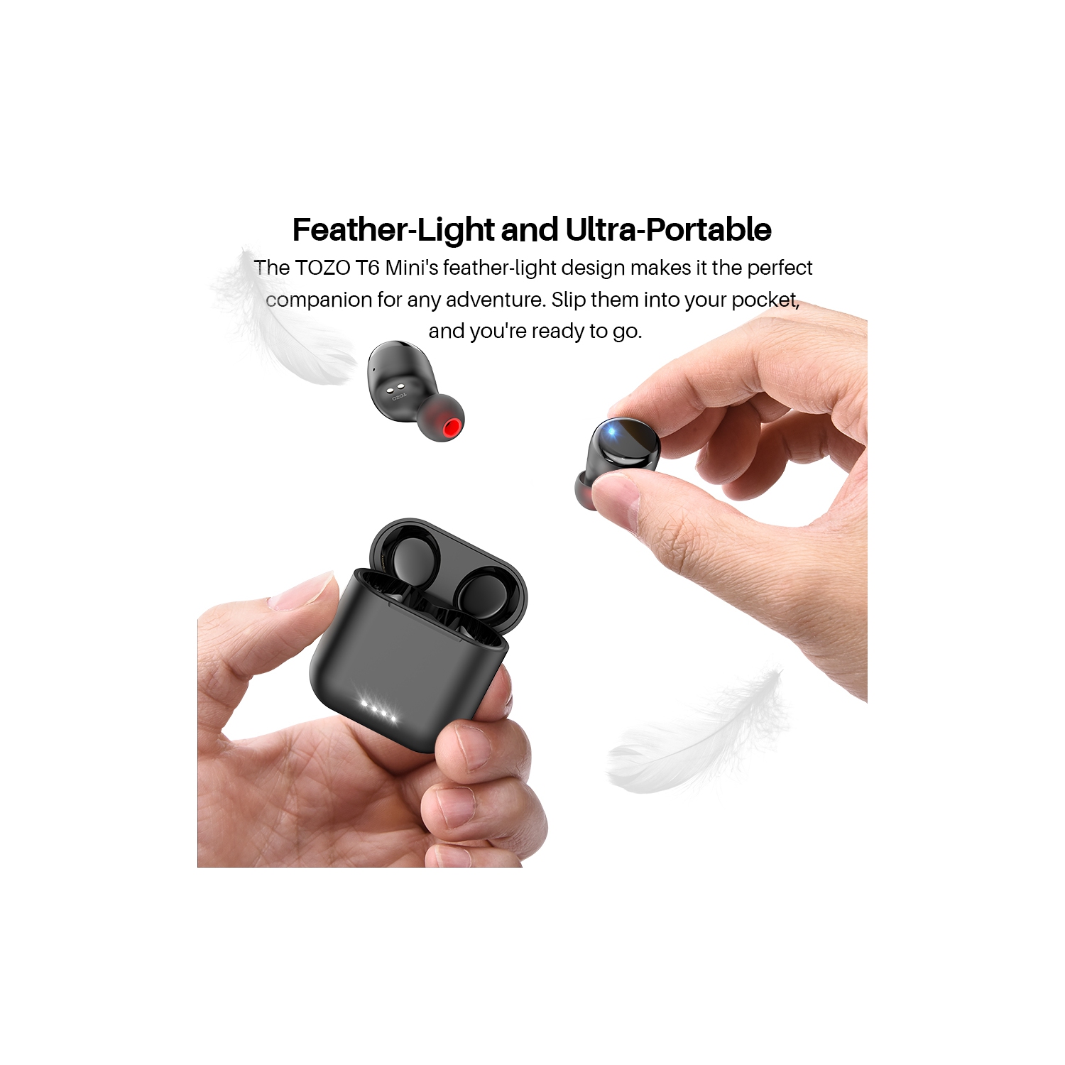 TOZO T6 mini Wireless Earbuds Bluetooth 5.3 Headphones, Ergonomic Design in-Ear Headset, 50Hrs Playtime with Wireless Charging Case, APP EQ