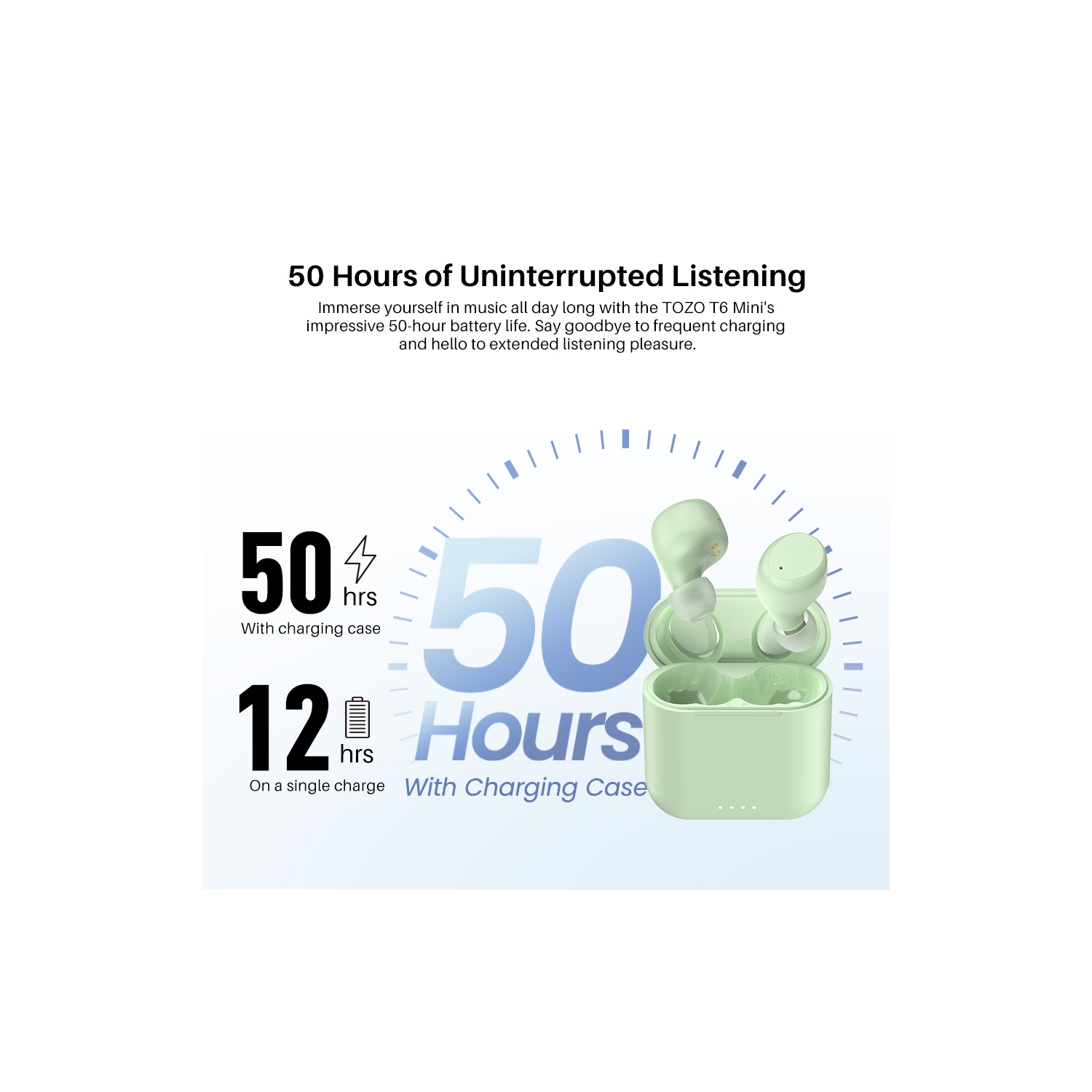 Écouteurs boutons sans fil Bluetooth 5,3 TOZO T6 Mini, écouteurs bouton ergonomiques, 50Hrs Playtime avec étui de chargement sans fil, APP EQ
