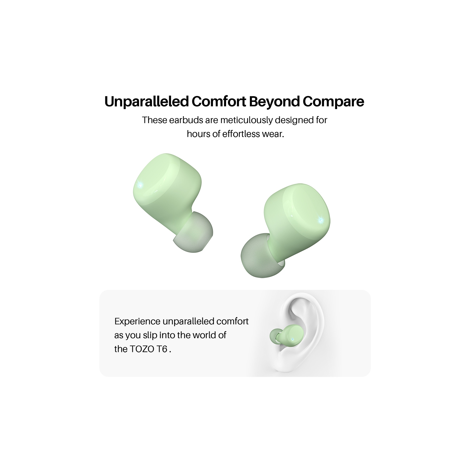 Écouteurs boutons sans fil Bluetooth 5,3 TOZO T6 Mini, écouteurs bouton ergonomiques, 50Hrs Playtime avec étui de chargement sans fil, APP EQ