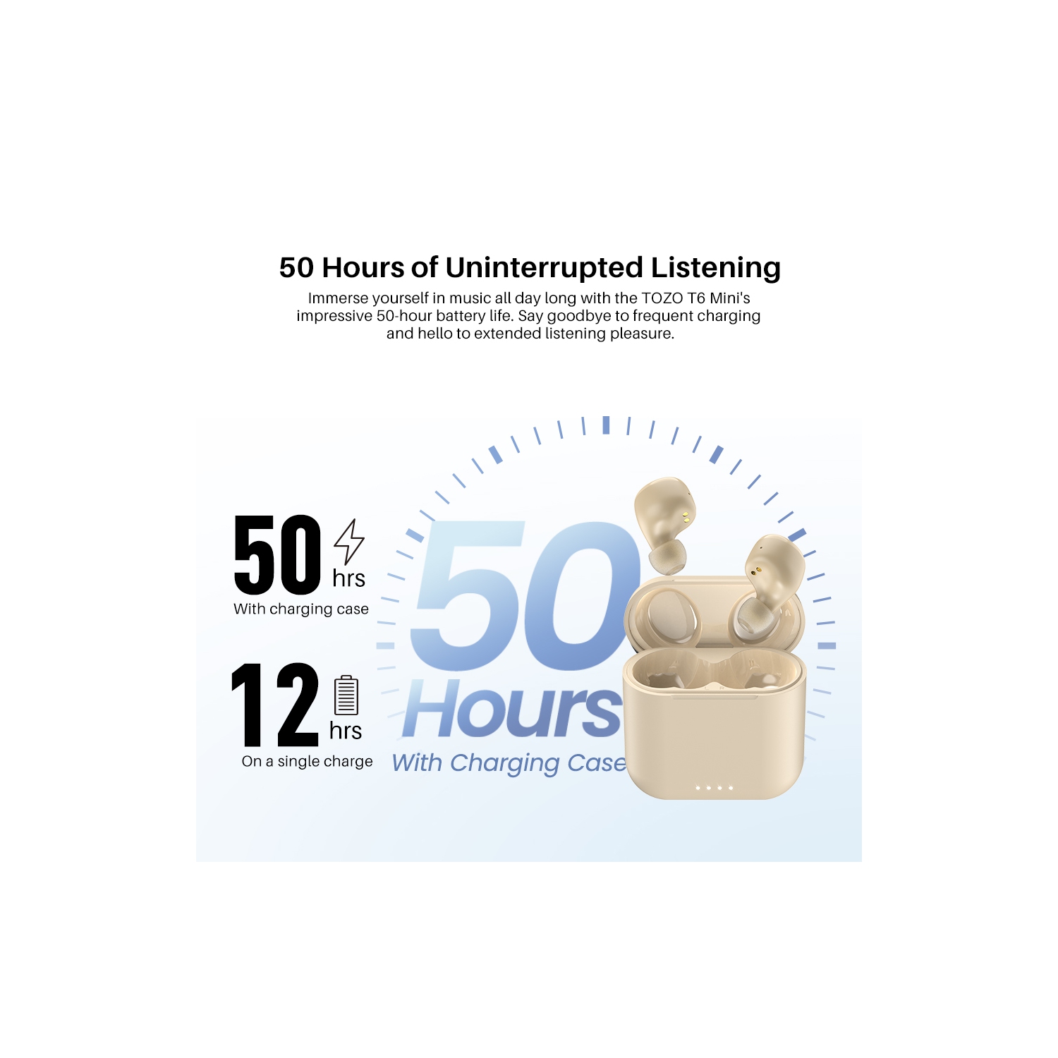 TOZO T6 mini Wireless Earbuds Bluetooth 5.3 Headphones, Ergonomic Design in-Ear Headset, 50Hrs Playtime with Wireless Charging Case, APP EQ