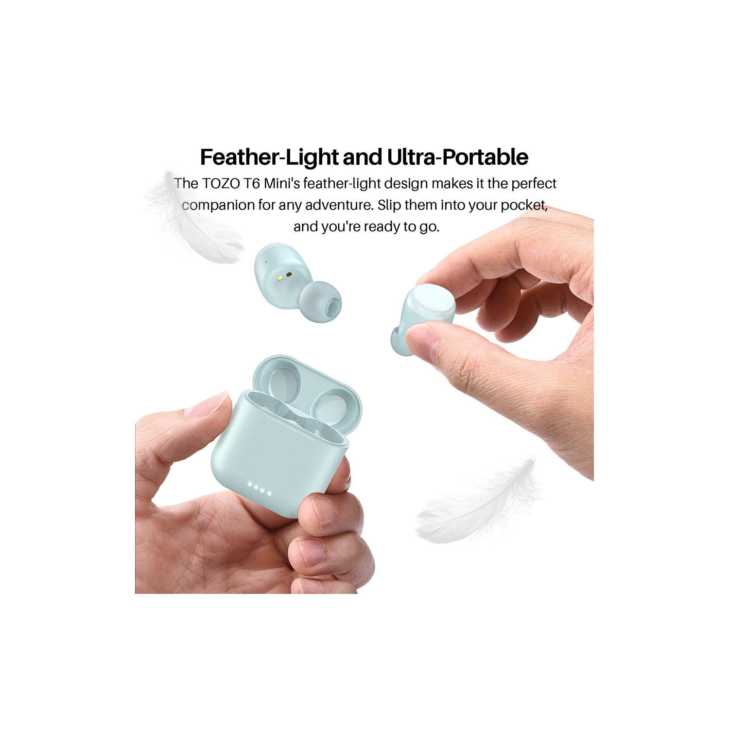 TOZO T6 mini Wireless Earbuds Bluetooth 5.3 Headphones, Ergonomic Design in-Ear Headset, 50Hrs Playtime with Wireless Charging Case, APP EQ