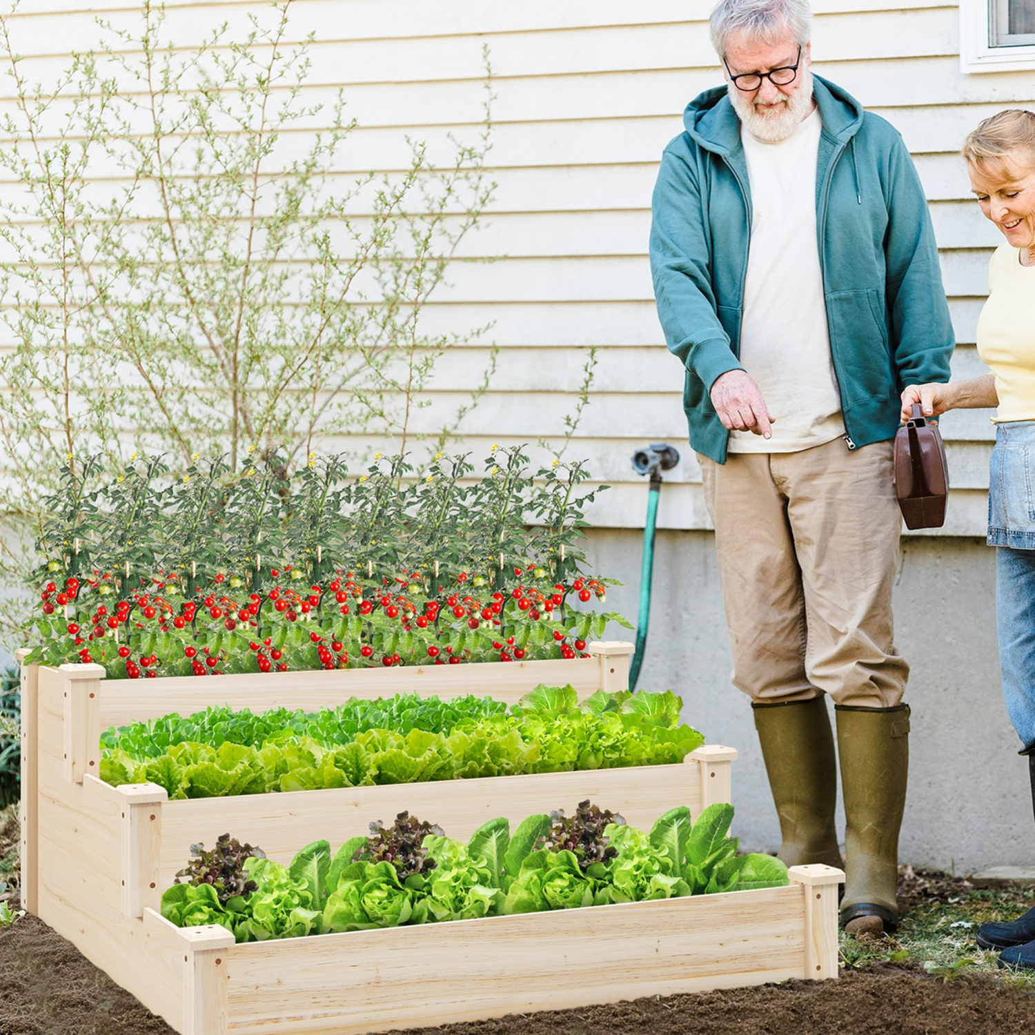 Costway 3-Tier Wooden Raised Garden Bed with Open-Ended Base Growing Planter for Backyard
