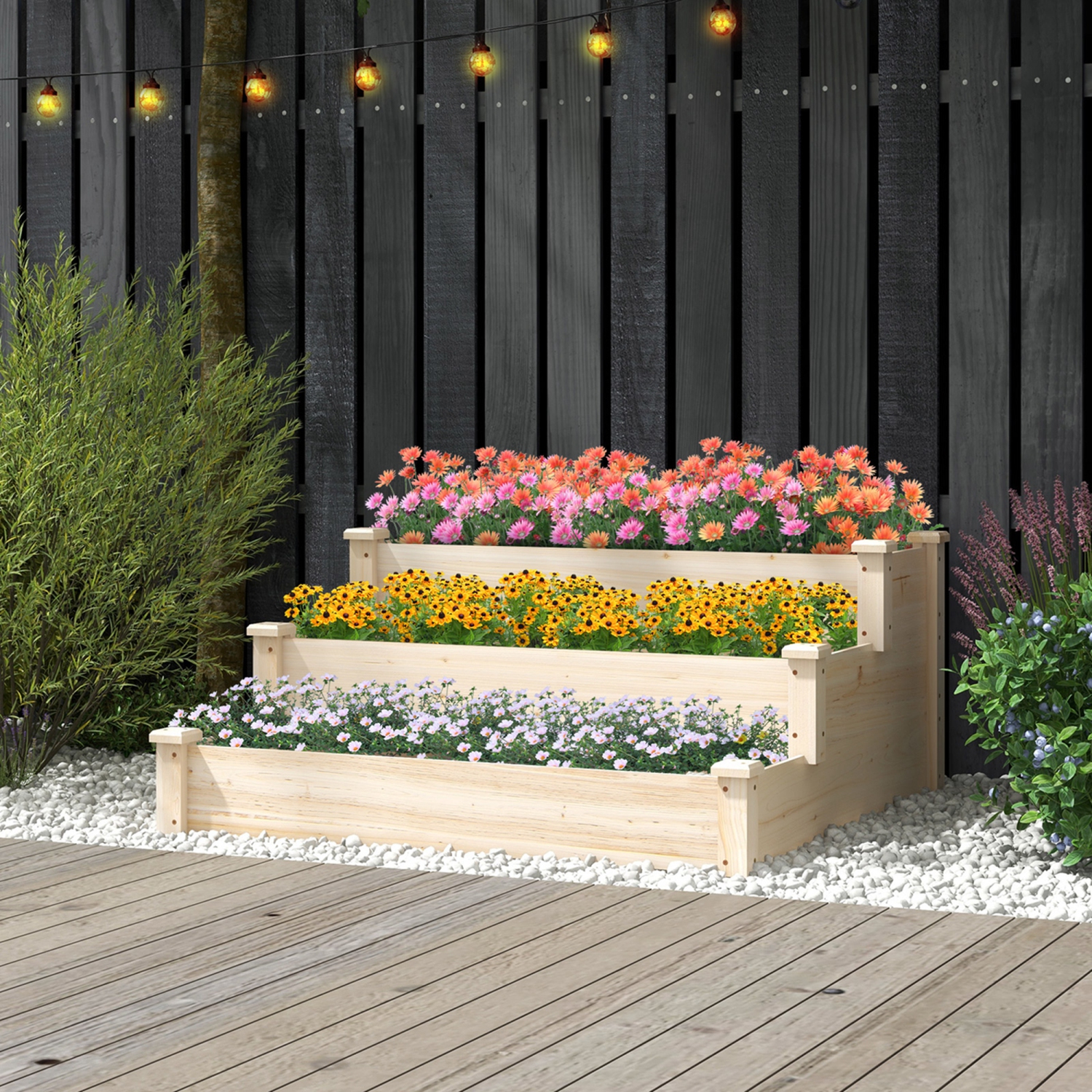 Costway 3-Tier Wooden Raised Garden Bed with Open-Ended Base Growing Planter for Backyard