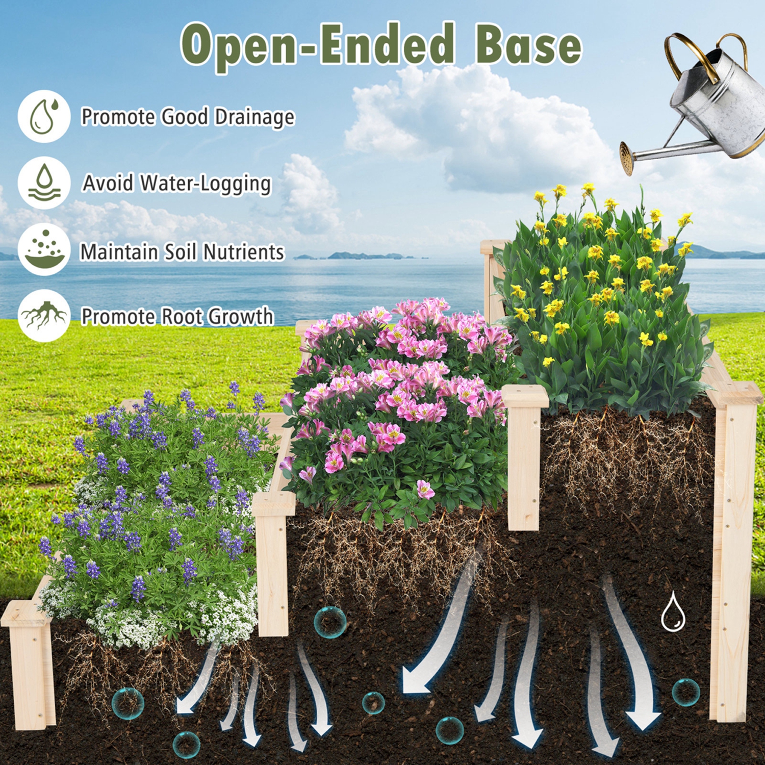 Costway 3-Tier Wooden Raised Garden Bed with Open-Ended Base Growing Planter for Backyard