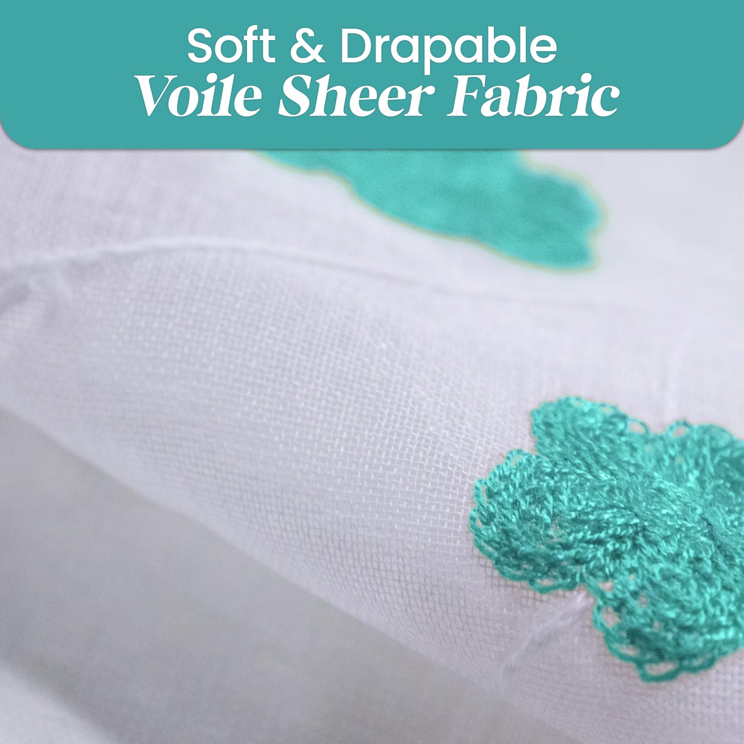 Rideaux transparents en lin de Canadian, 52 x 84&nbsp;po, 2 panneaux, rideaux transparents lavables filtrants légers, motif floral vert décoratif