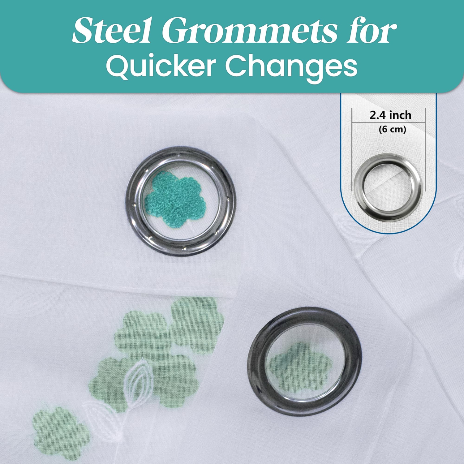 Rideaux transparents en lin de Canadian, 52 x 84&nbsp;po, 2 panneaux, rideaux transparents lavables filtrants légers, motif floral vert décoratif