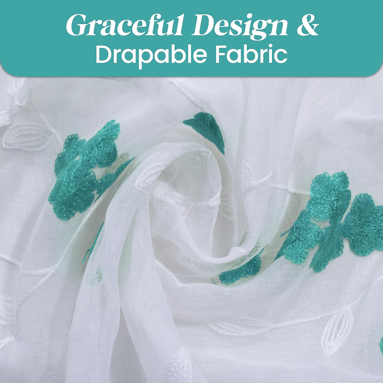 Rideaux transparents en lin de Canadian, 52 x 84&nbsp;po, 2 panneaux, rideaux transparents lavables filtrants légers, motif floral vert décoratif