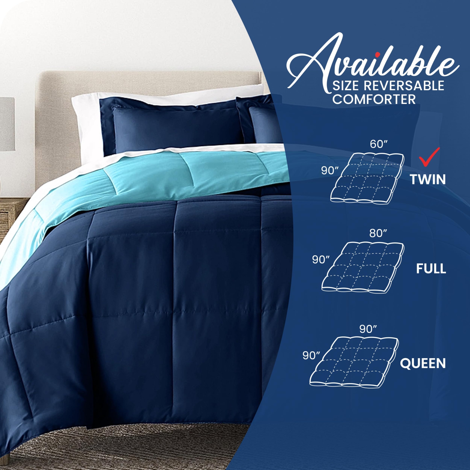 Canadian Linen Reverisble – Couvre-lit en lin synthétique, 60 x 90&nbsp;po, matelassé doux et piqué, respirant, respirant, respirant, bleu marine et