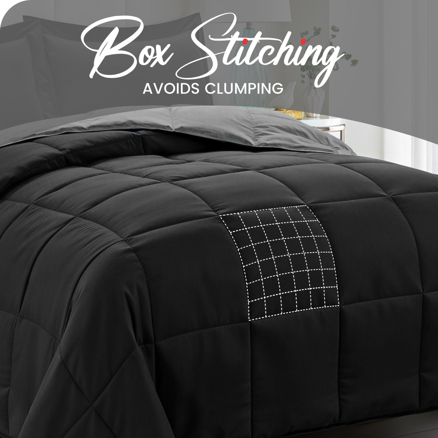 Canadian Linen Reverisble Comforter 80"x90" Down Alternative Breathable Quilted Warm Cozy Box Stitched Breathable Duvet Inserts, Grey & Black, Full