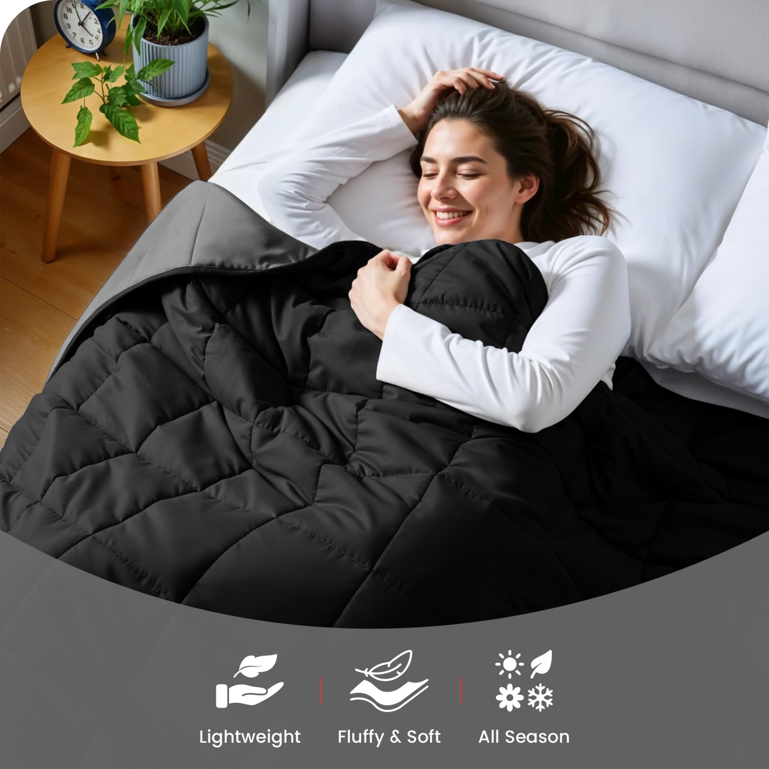 Canadian Linen Reverisble Comforter 60"x90" Down Alternative Breathable Quilted Warm Cozy Box Stitched Breathable Duvet Inserts, Grey & Black, Twin