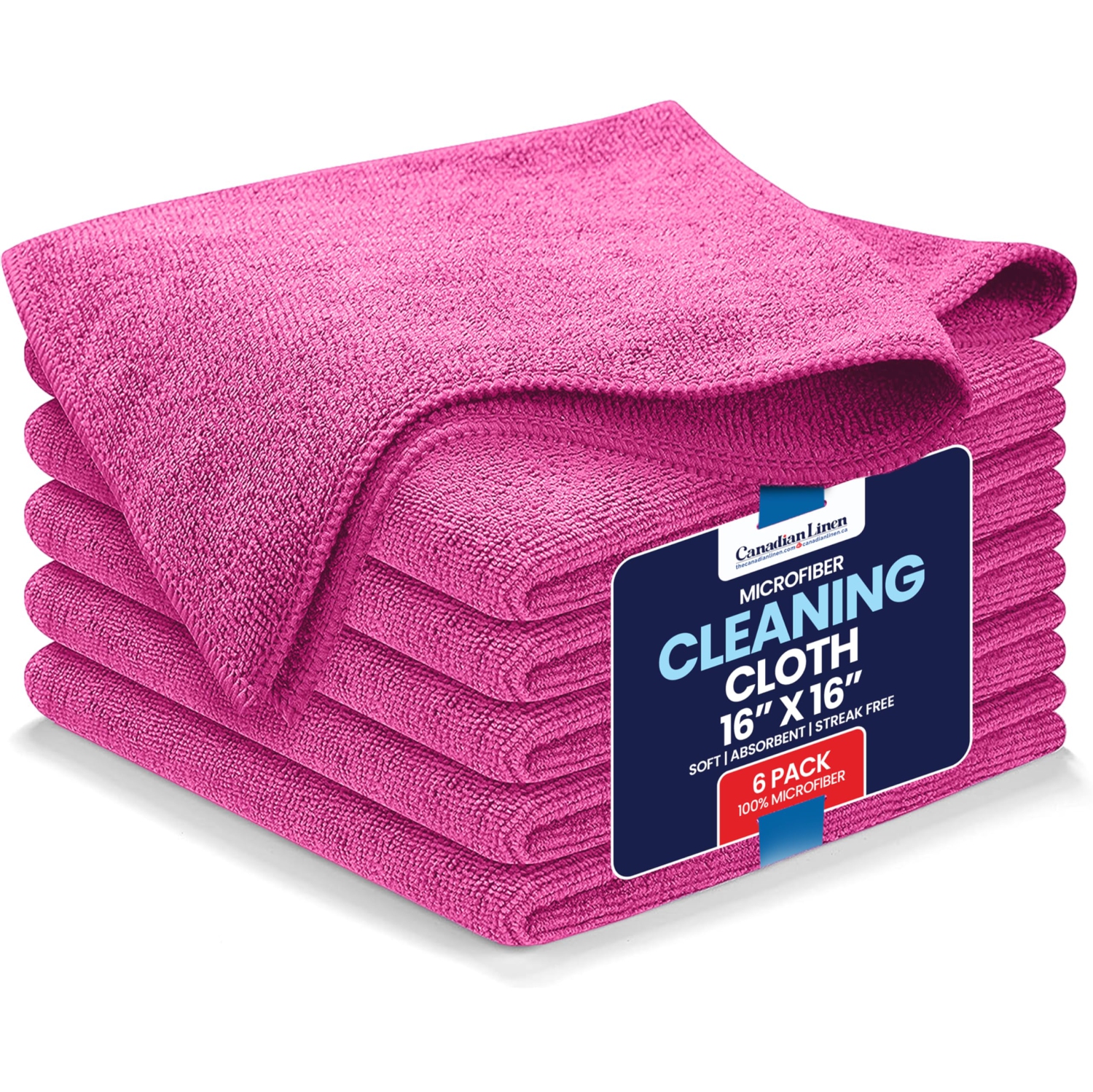 Chiffons de nettoyage en microfibre Canadian Linen, paq. 6, 16 x 16&nbsp;po, serviette douce réutilisable à séchage rapide très absorbante pour le