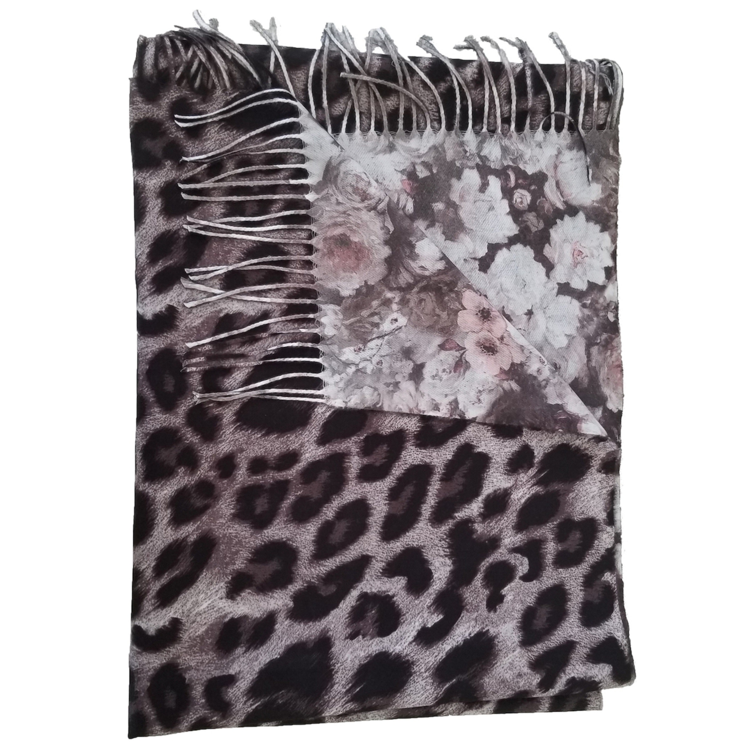 Écharpe réversible à imprimé floral/léopard