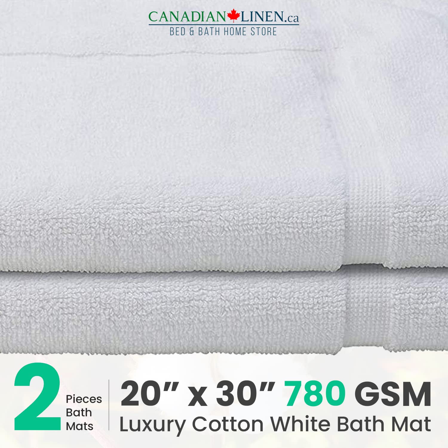 Tapis de bain en coton de l'hôtel Canadian Linen Deluxe 780 GSM, 20 x 30 po, blanc, paq. 2, doux absorbant, lavable à la machine, serviettes