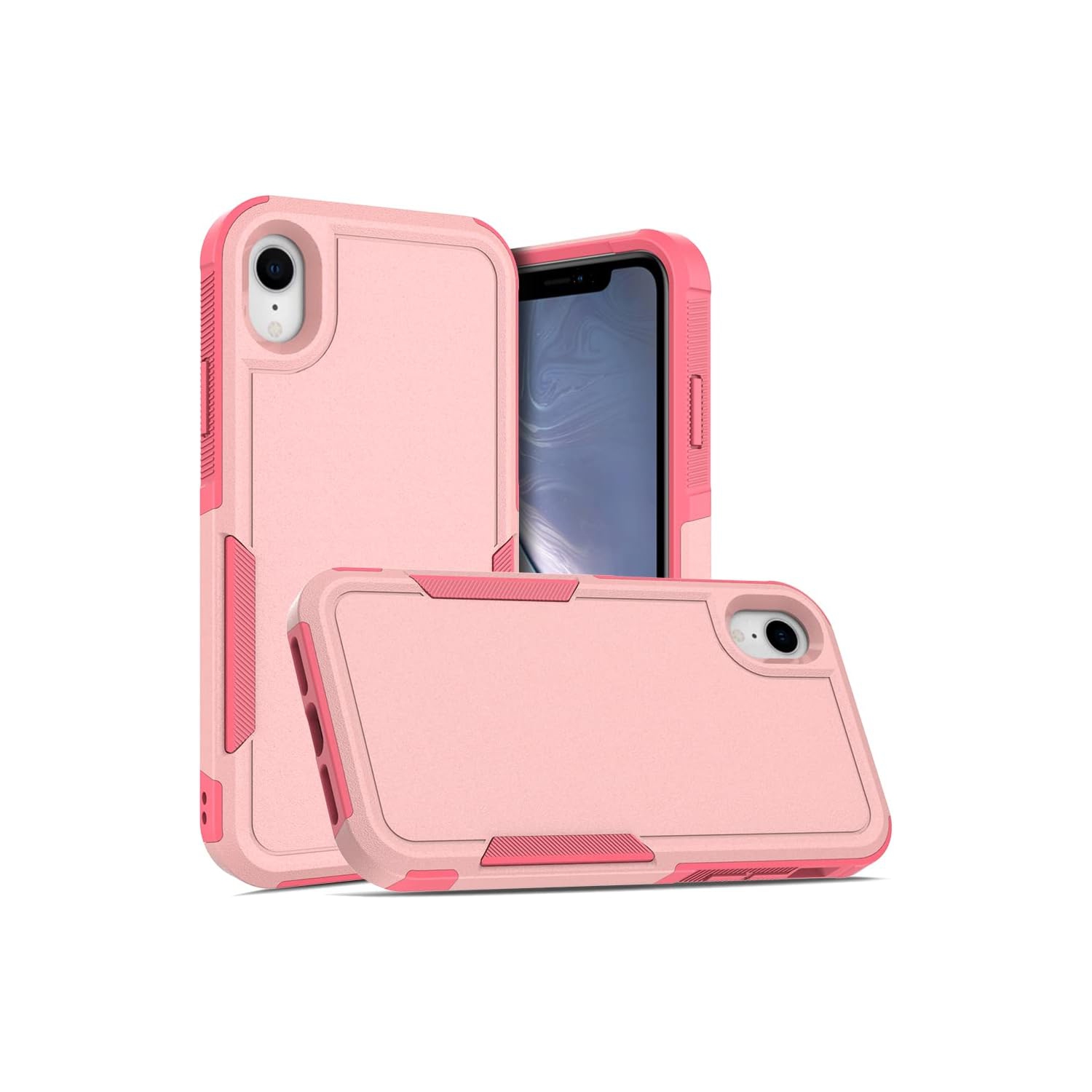 [CS] Dual Layers Heavy Duty Rubber Armor Bumper Hard Case Cover for iPhone XR, Light Pink