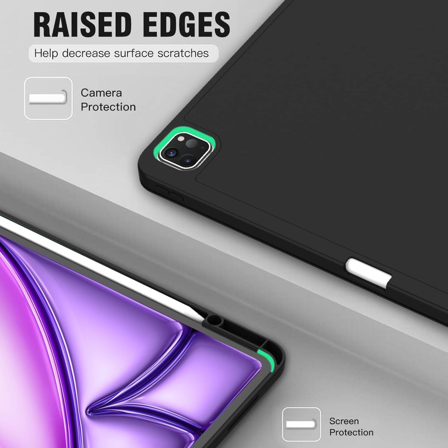 [CS] Slim Magnetic Smart Cover Stand Case & Pencil Holder for Apple iPad Pro 13" 2024, Black