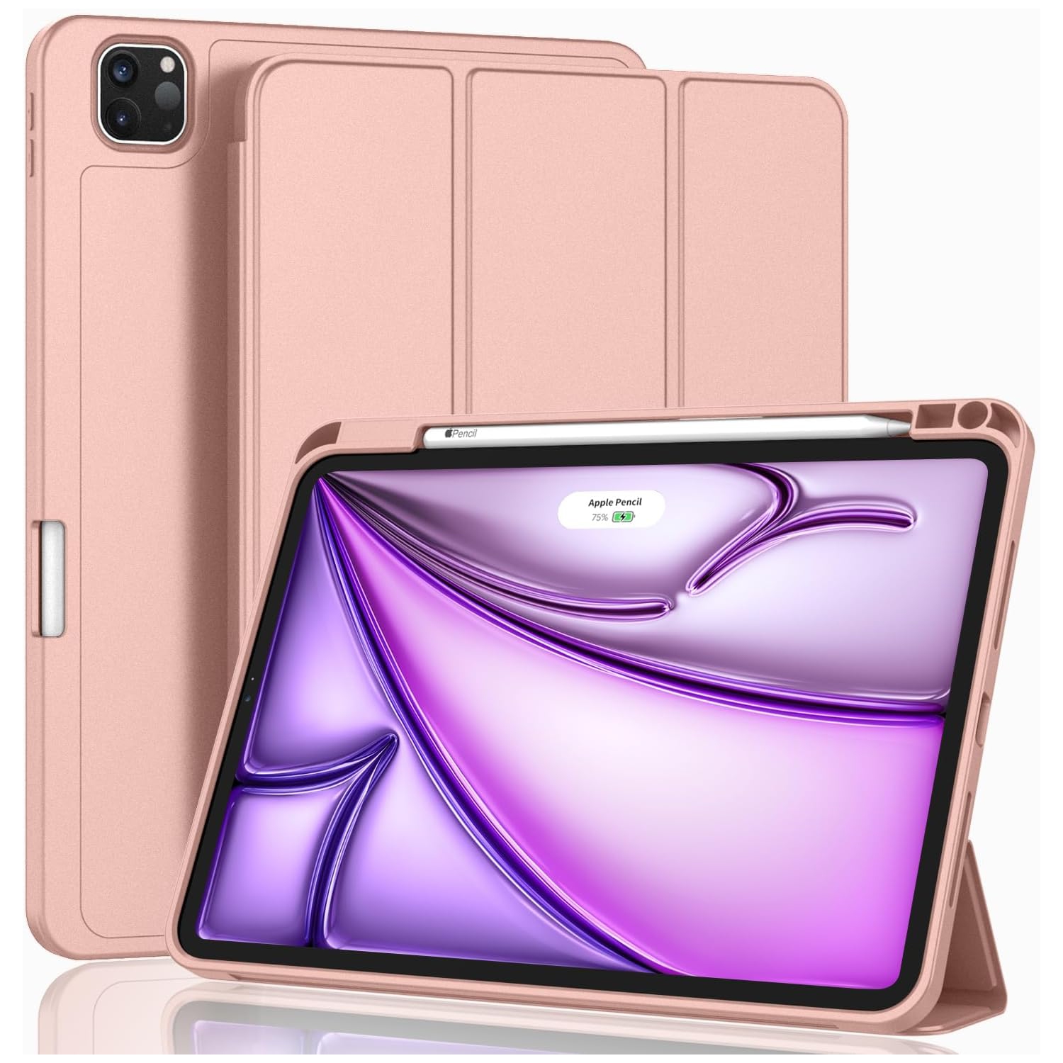 [CS] Étui magnétique mince Smart Cover avec support à crayons pour Apple iPad Pro 13 po 2024 Go, rose doré