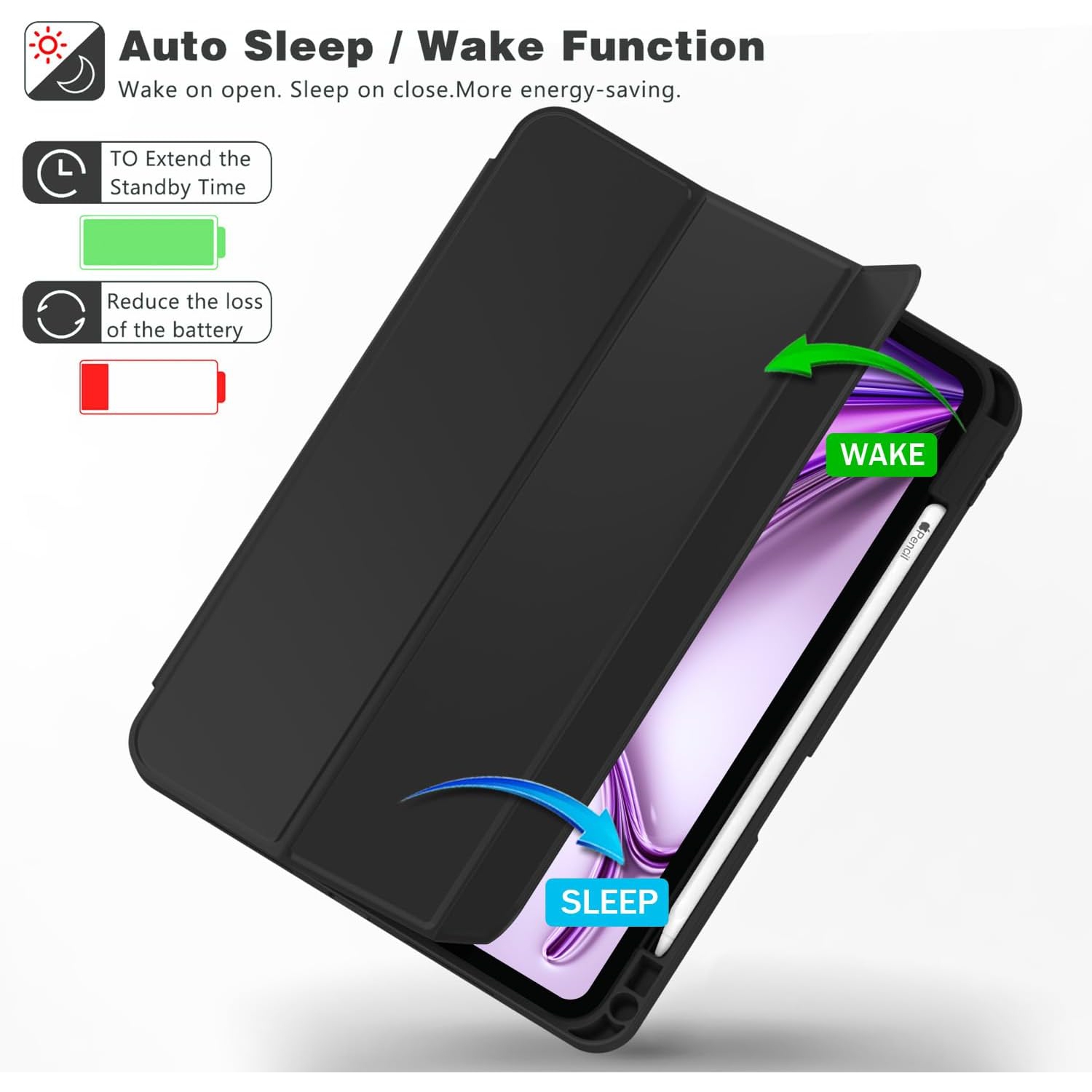 [CS] Étui magnétique mince Smart Cover avec support à crayons pour Apple iPad Pro de 11 po 2024 Go, noir