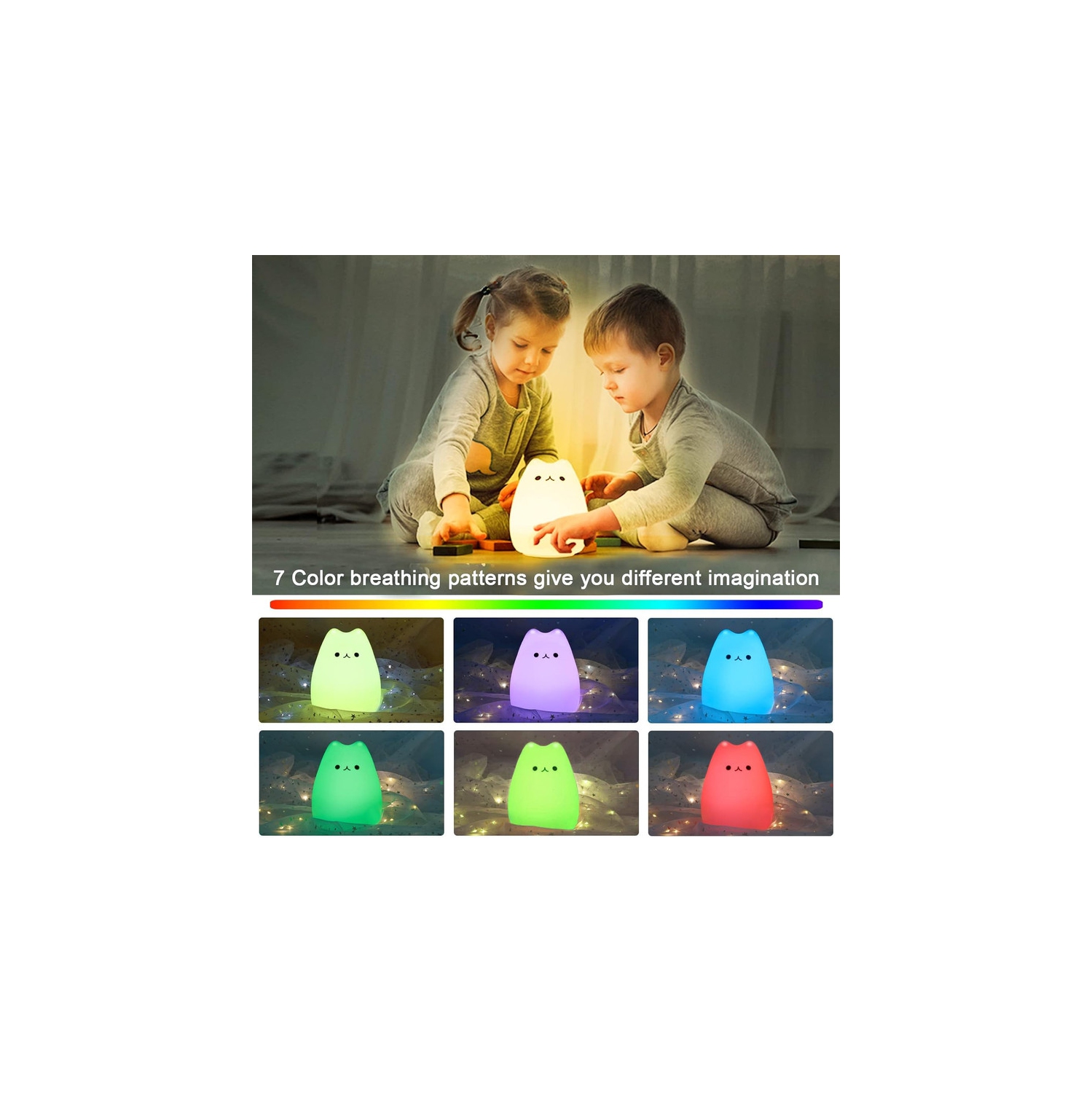 YOULIGHTS Veilleuse portative en silicone pour enfants, avec modes de respiration blanc chaud et 7 couleurs, pour bébés, enfants, tout-petits,