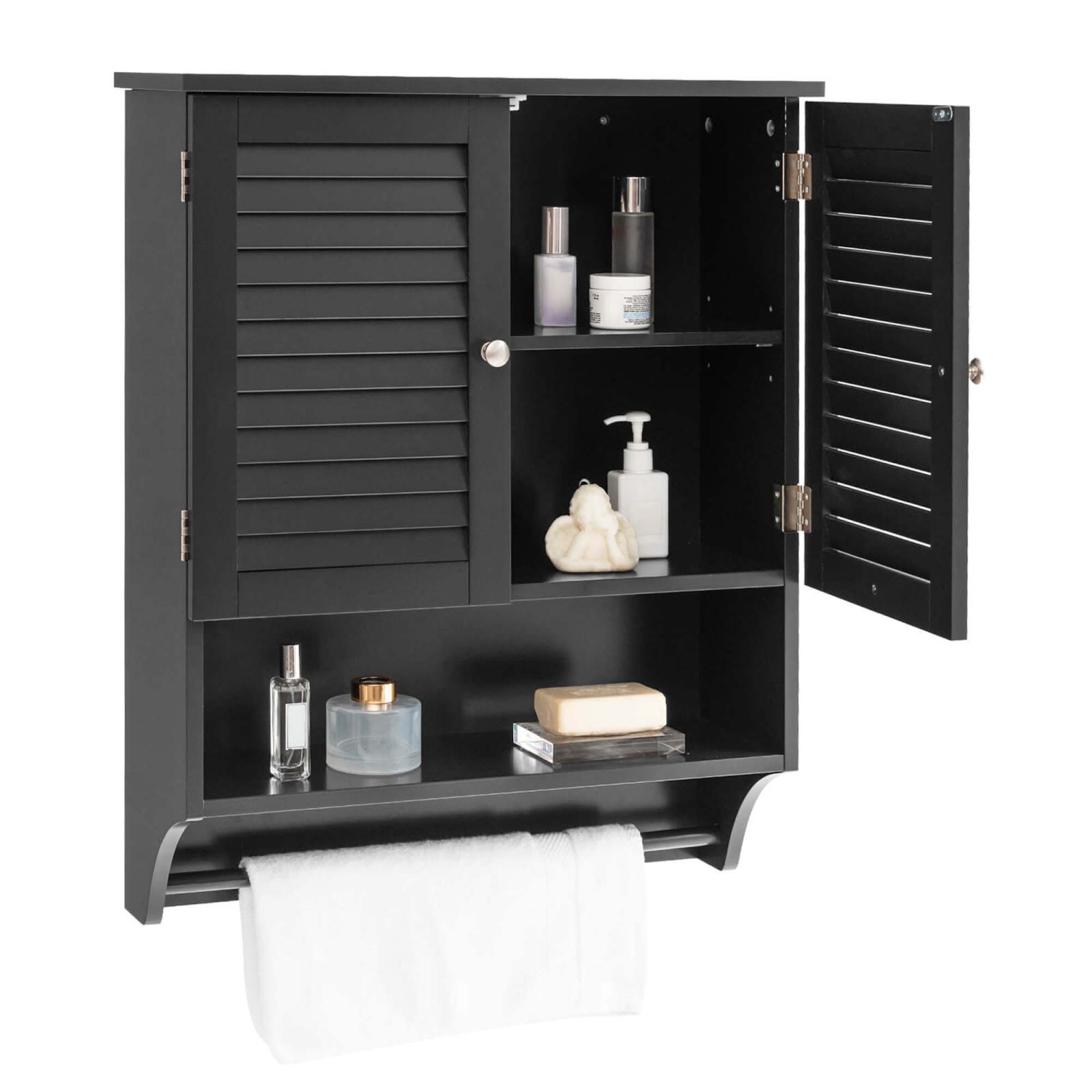 Costway Bathroom Wall Mounted Medicine Cabinet with Louvered Doors & Towel Bar
