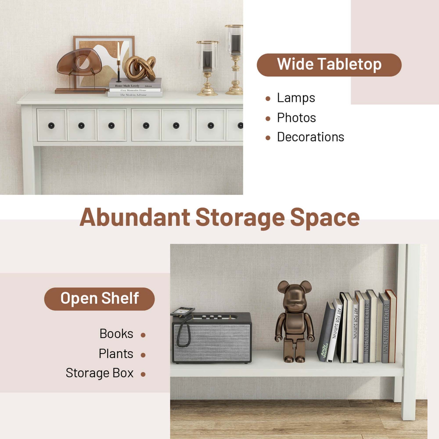 Costway 60" Console Table Retro Entryway Sofa Table with 4 Drawers & Open Shelf Hallway