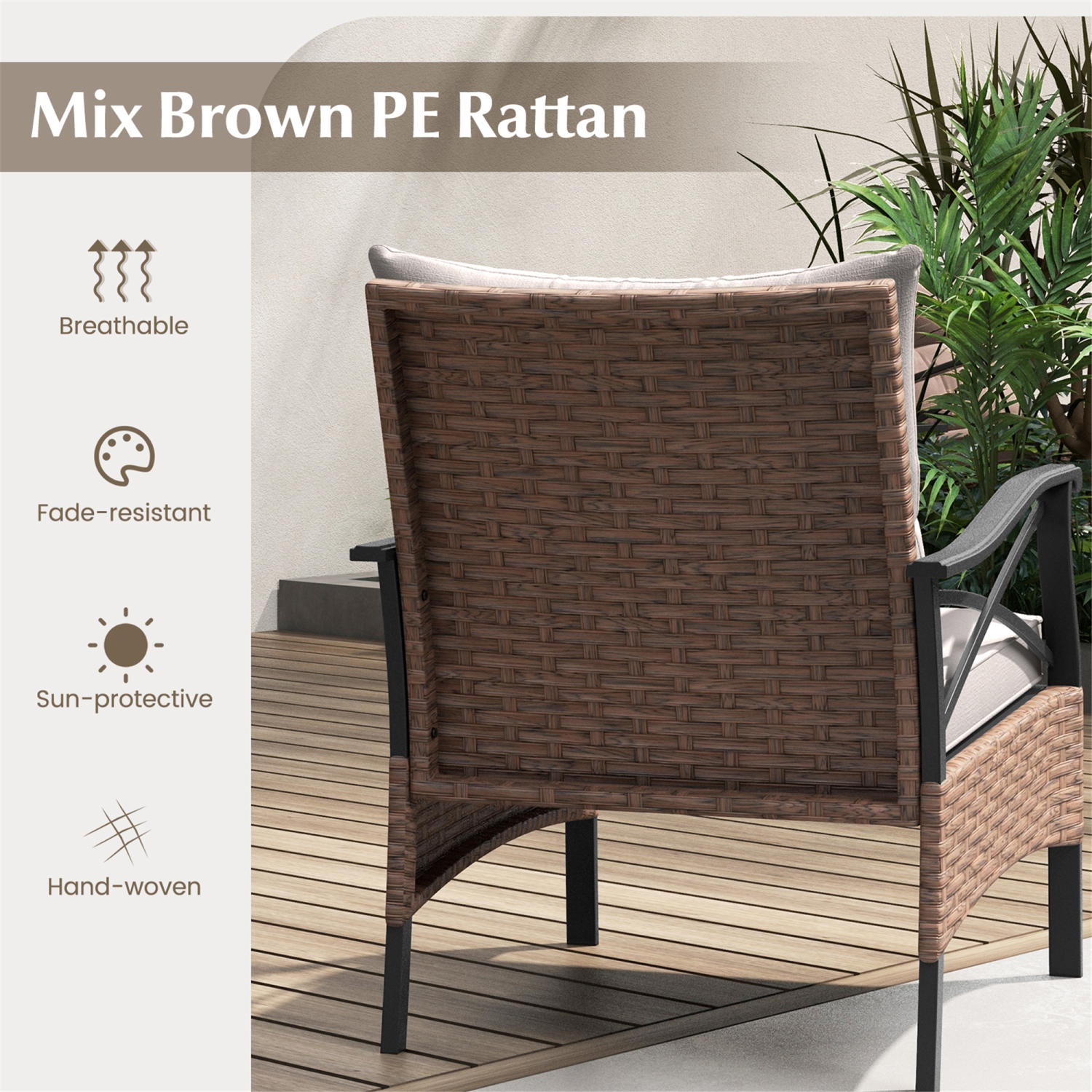 Gymax 5PCS Wicker Patio Furniture Set Rattan Chairs w/ 2-Tier Tempered Glass Side Table