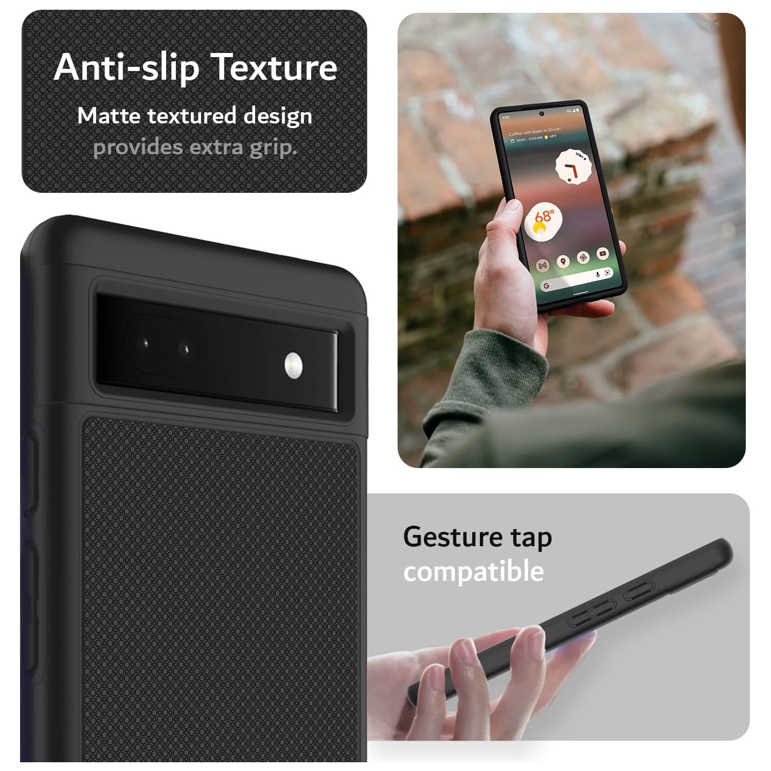 Étui MergeGrip de TUDIA pour Pixel 6a de Google de qualité militaire - Noir mat