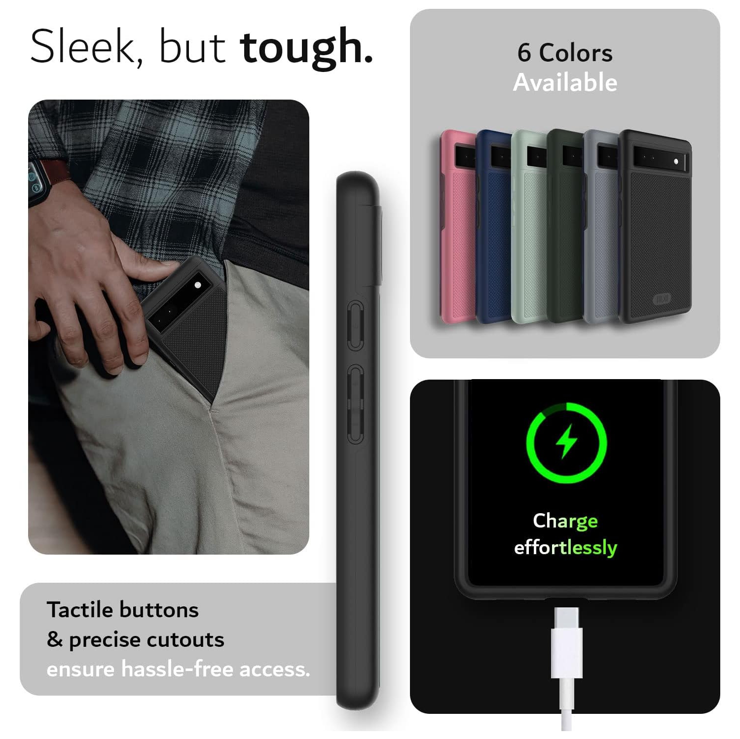 Étui MergeGrip de TUDIA pour Pixel 6a de Google de qualité militaire - Noir mat