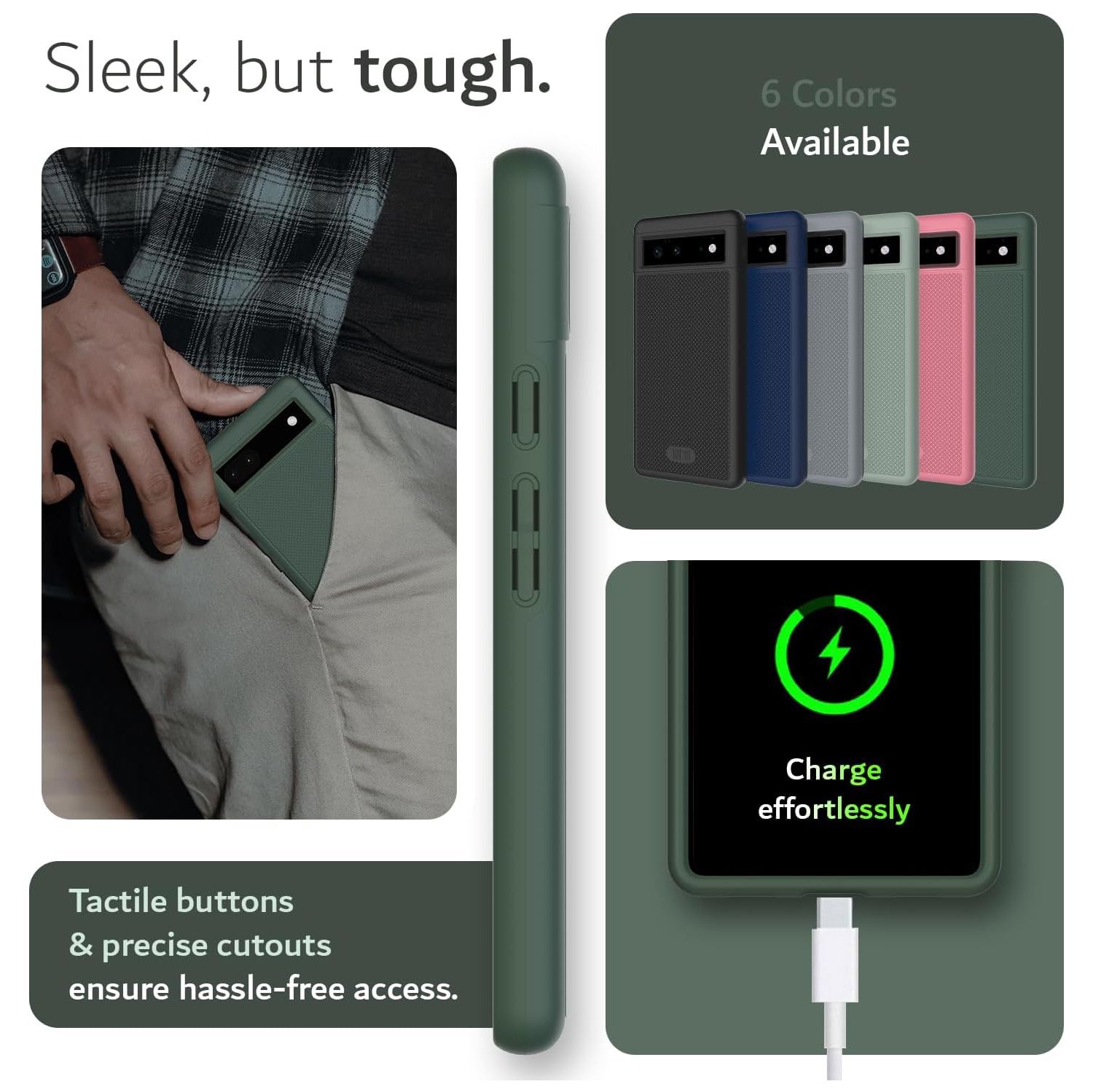 TUDIA MergeGrip Google Pixel 6a Case Military Grade - Pine Green