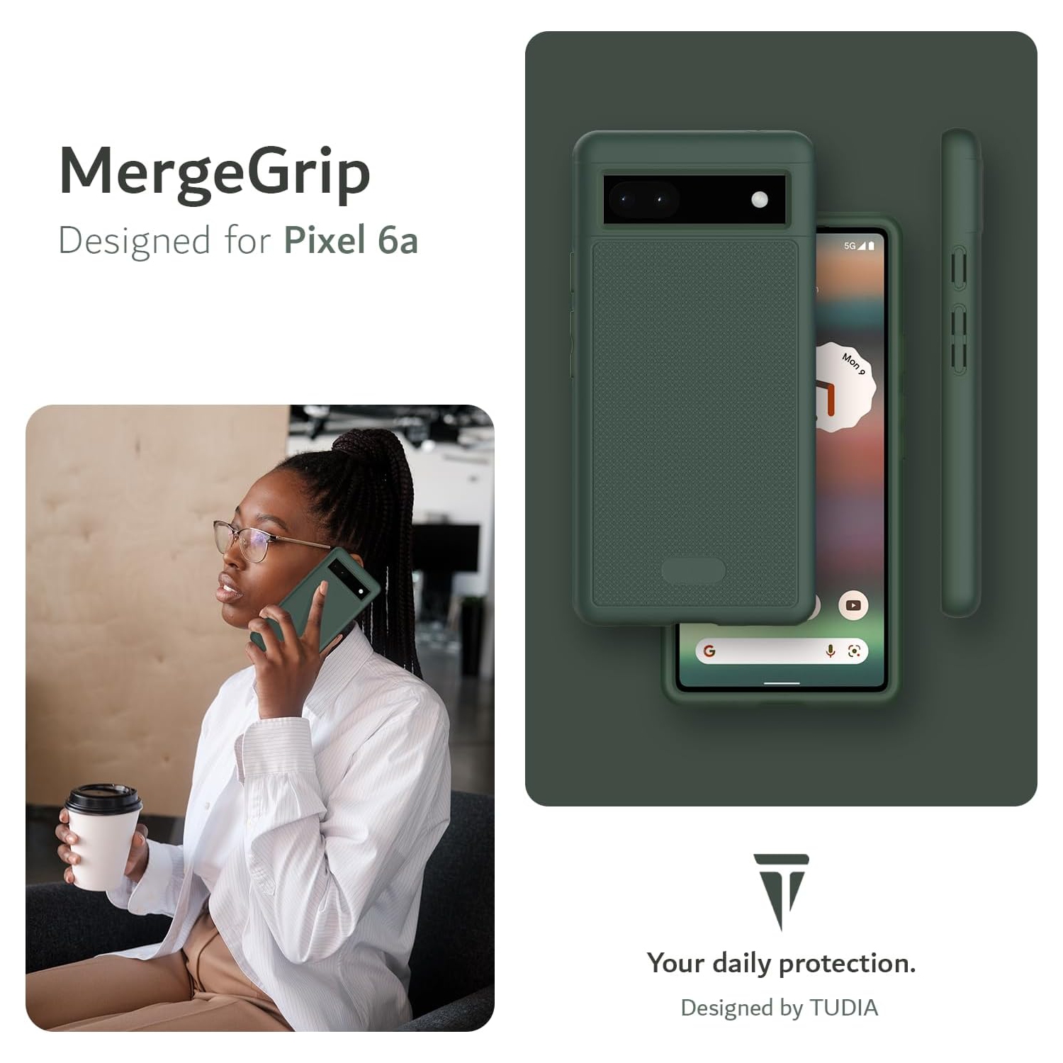 TUDIA MergeGrip Google Pixel 6a Case Military Grade - Pine Green