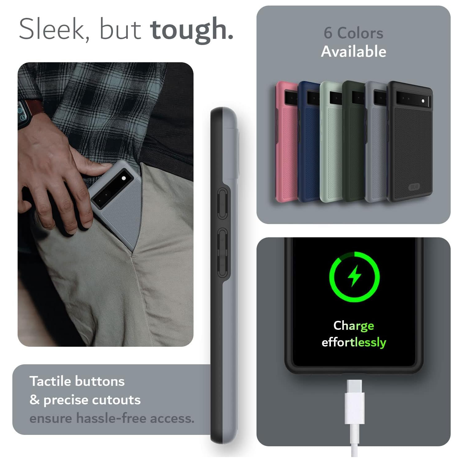 TUDIA MergeGrip Google Pixel 6a Case Military Grade - Gray