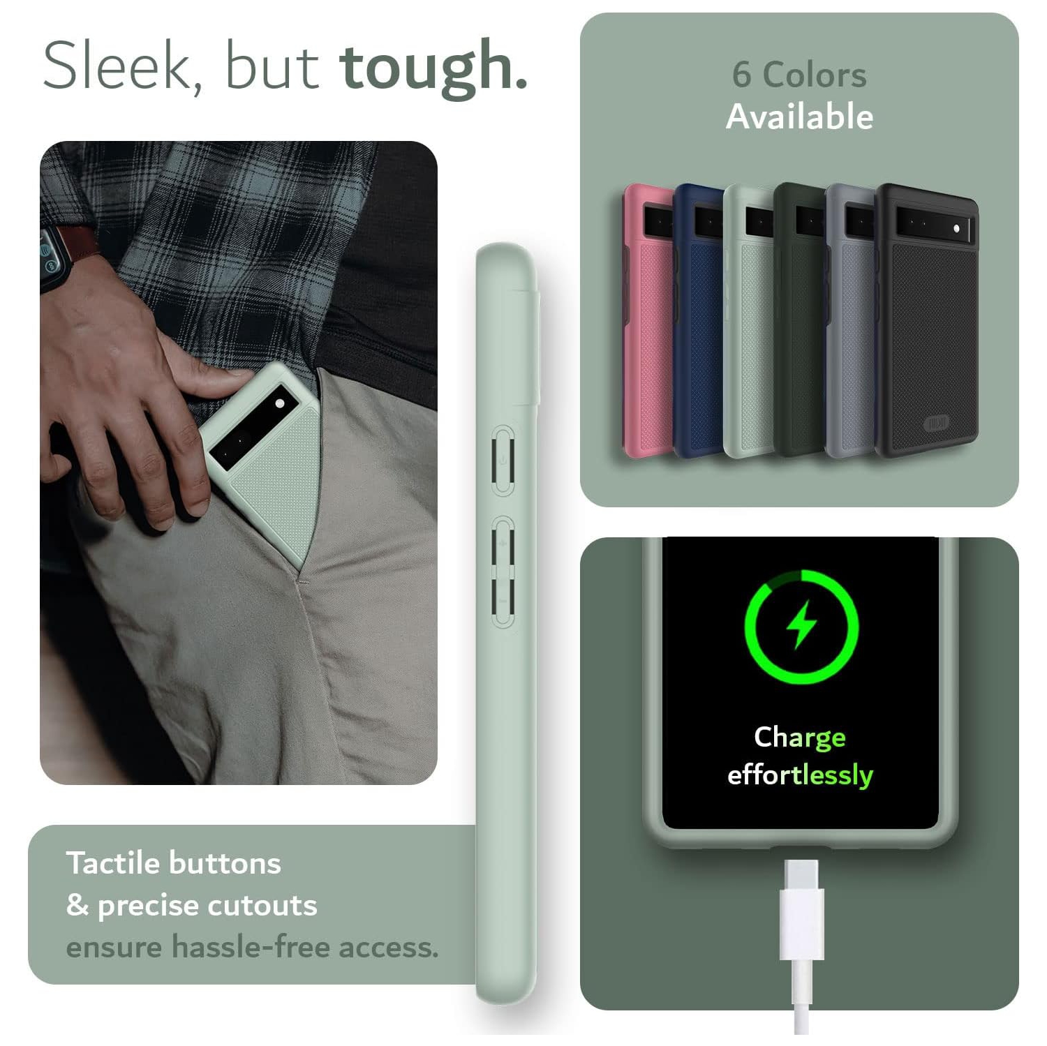 TUDIA MergeGrip Google Pixel 6a Case Military Grade - Green Lily