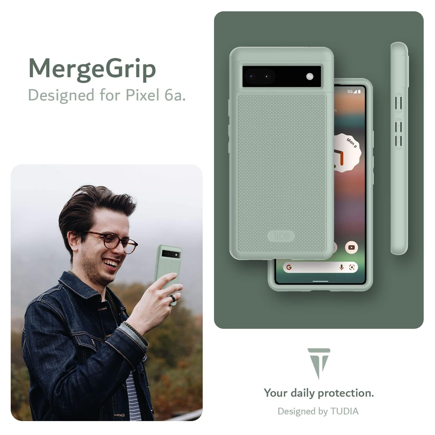 TUDIA MergeGrip Google Pixel 6a Case Military Grade - Green Lily