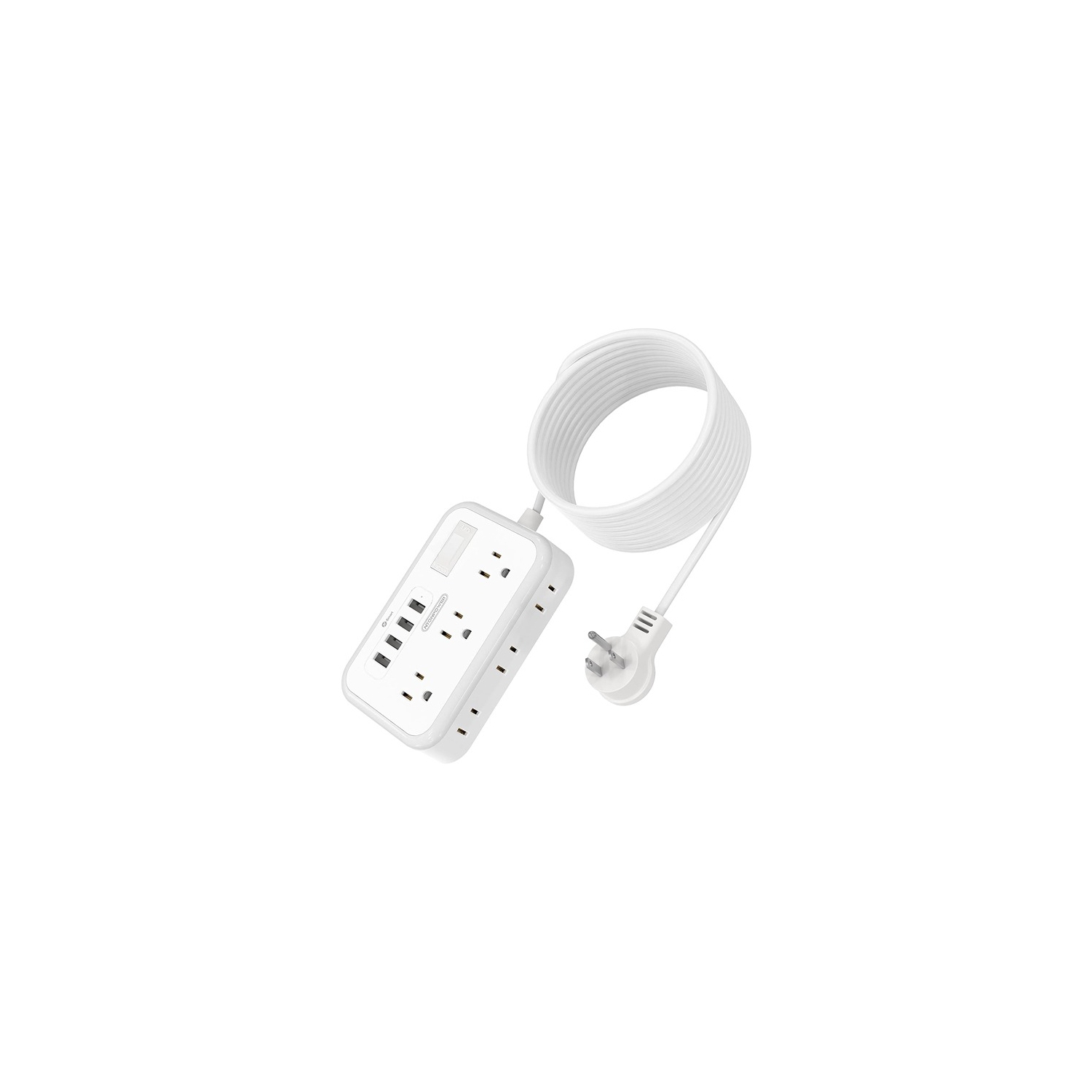 NTONPOWER ‎15.24 x 10.16 x 2.54 cm 25 Foot Power Bar Flat Plug Extension Cord Extended Cord Power Strip with 6 Outlets and 4 USB Ports White