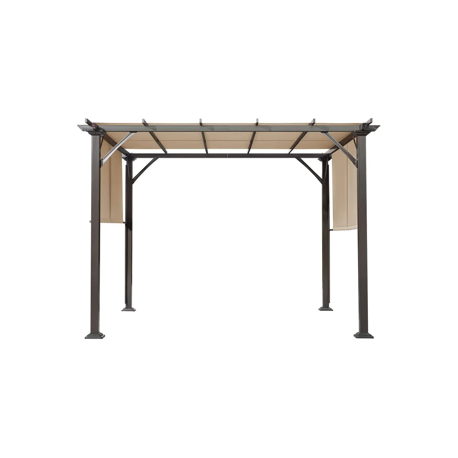 Pergola d'extérieur Erommy de 10 x 10 pi, abris de jardin avec cadre et abat-jour en acier, noir