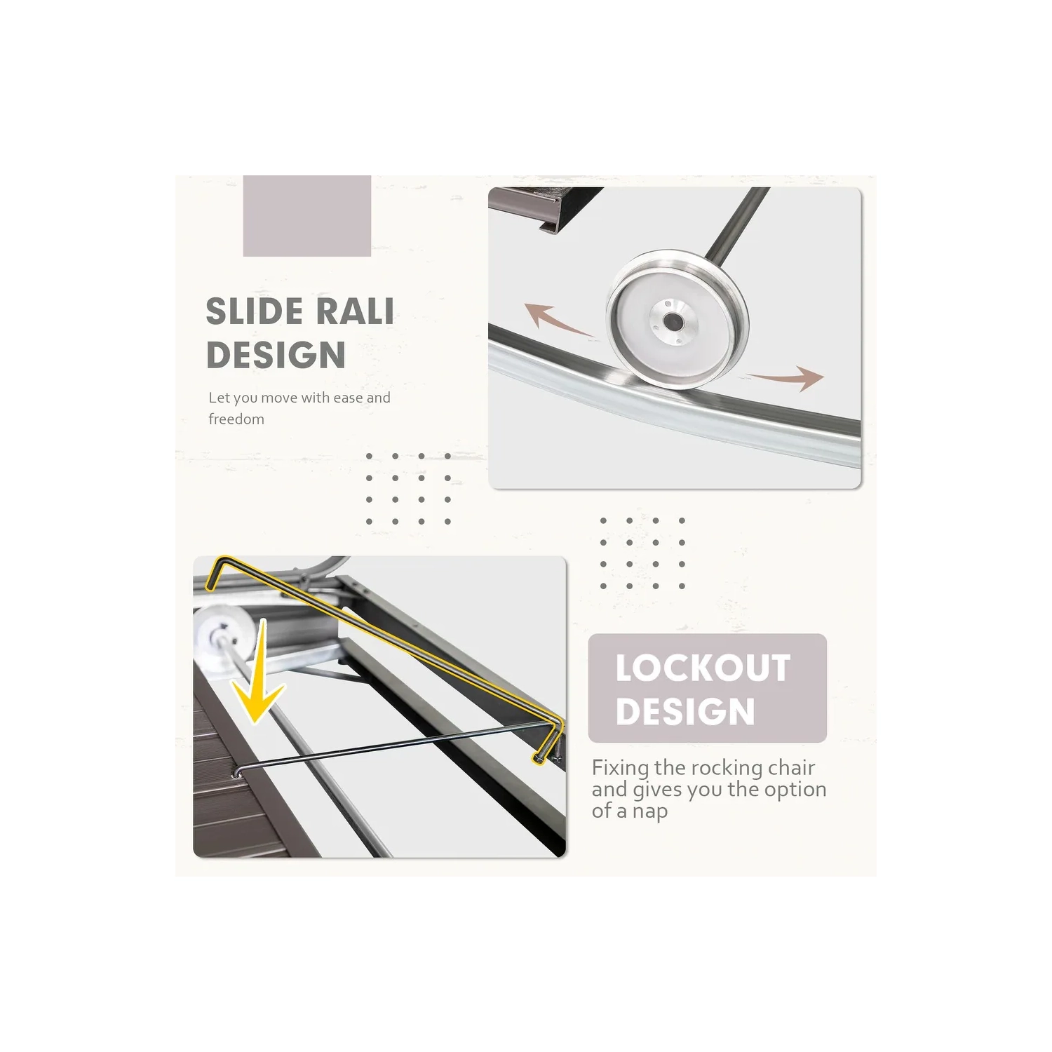 Bancs coulissants pour l'extérieur avec auvent et moustiquaire de 42 po x 88 po d'Erommy avec cadre en aluminium, 4 chaises berçantes de patio – Brun