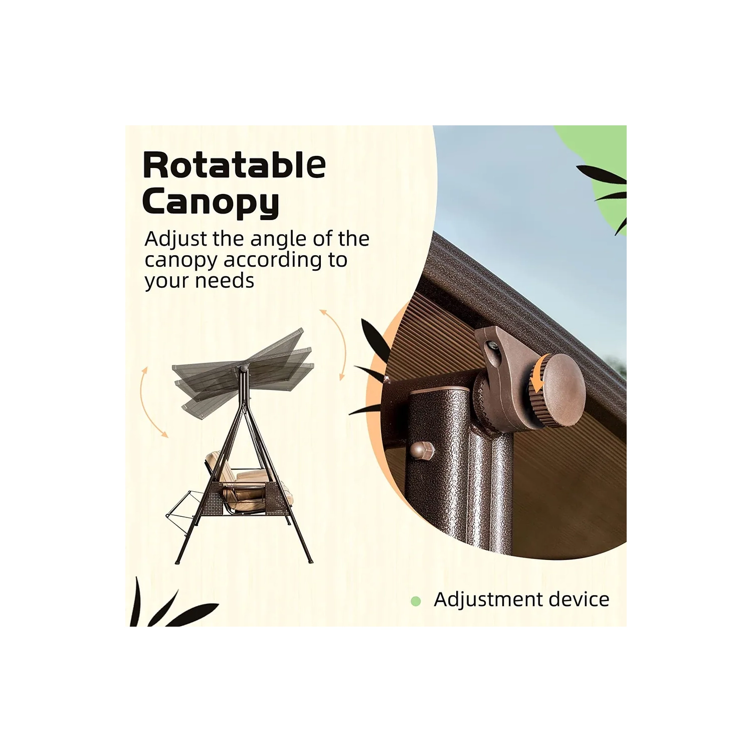 Balancelle pour patio d'extérieur de 50 x 83&nbsp;po Erommy, lit pivotant 3-en-1, dossier réglable, plateau rigide rotatif avec coussins et coussin -