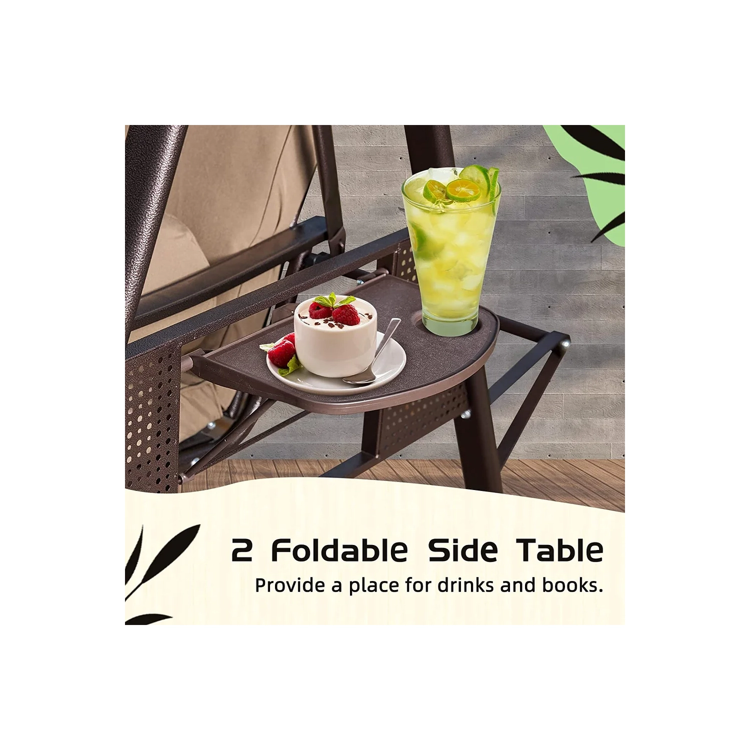 Balancelle pour patio d'extérieur de 50 x 83&nbsp;po Erommy, lit pivotant 3-en-1, dossier réglable, plateau rigide rotatif avec coussins et coussin -