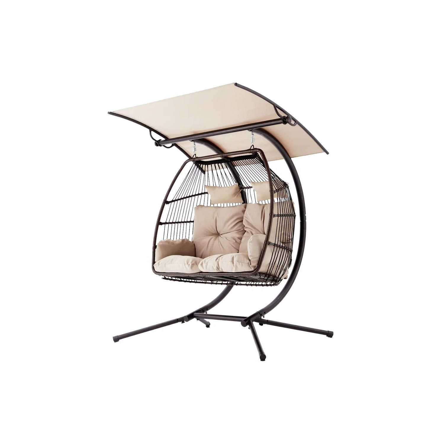 Causeuse d'extérieur Erommy 44 x 67&nbsp;po avec support, chaise pliante suspendue, coussin de hamac et auvent, chaise à double oeuf - Beige