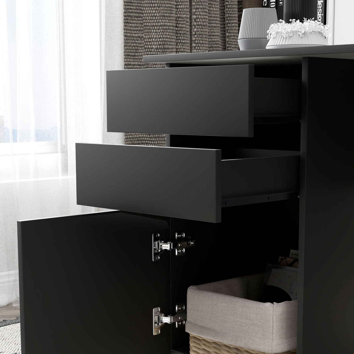 HOMCOM Modern Computer Desk, Home Office Desk for Study, Writing Workstation with Storage Drawer and Cabinet for Living Room, Black