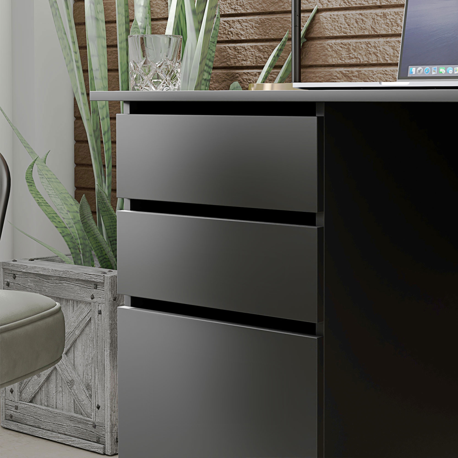 HOMCOM Modern Computer Desk, Home Office Desk for Study, Writing Workstation with Storage Drawer and Cabinet for Living Room, Black