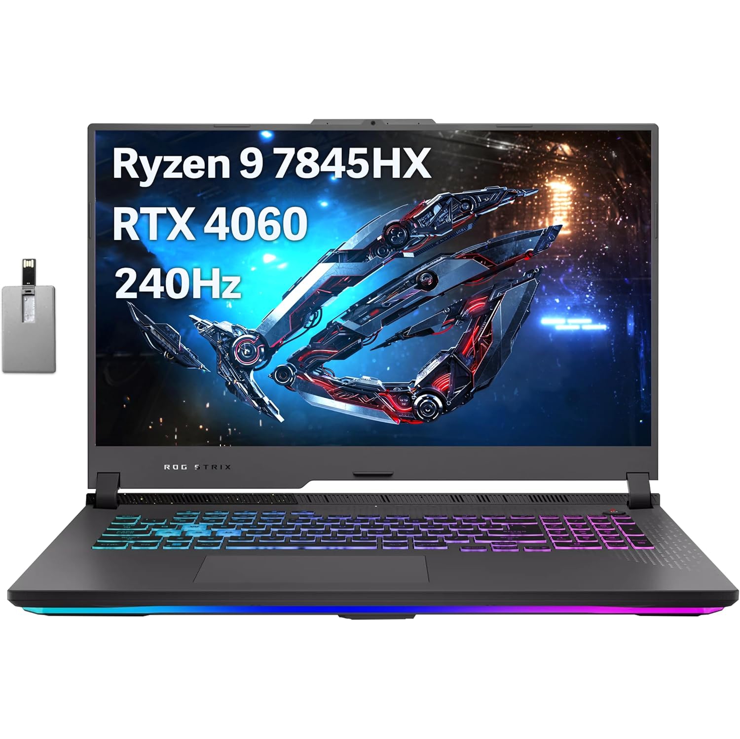 ASUS ROG Strix G17 Gaming Laptop, 17.3" QHD 240Hz Display, AMD Ryzen 9-7845HX, NVIDIA GeForce RTX 4060 GPU, 4TB SSD, 64GB DDR5 RAM, Windows 11 Pro, Gray, 32GB Hotface USB Card