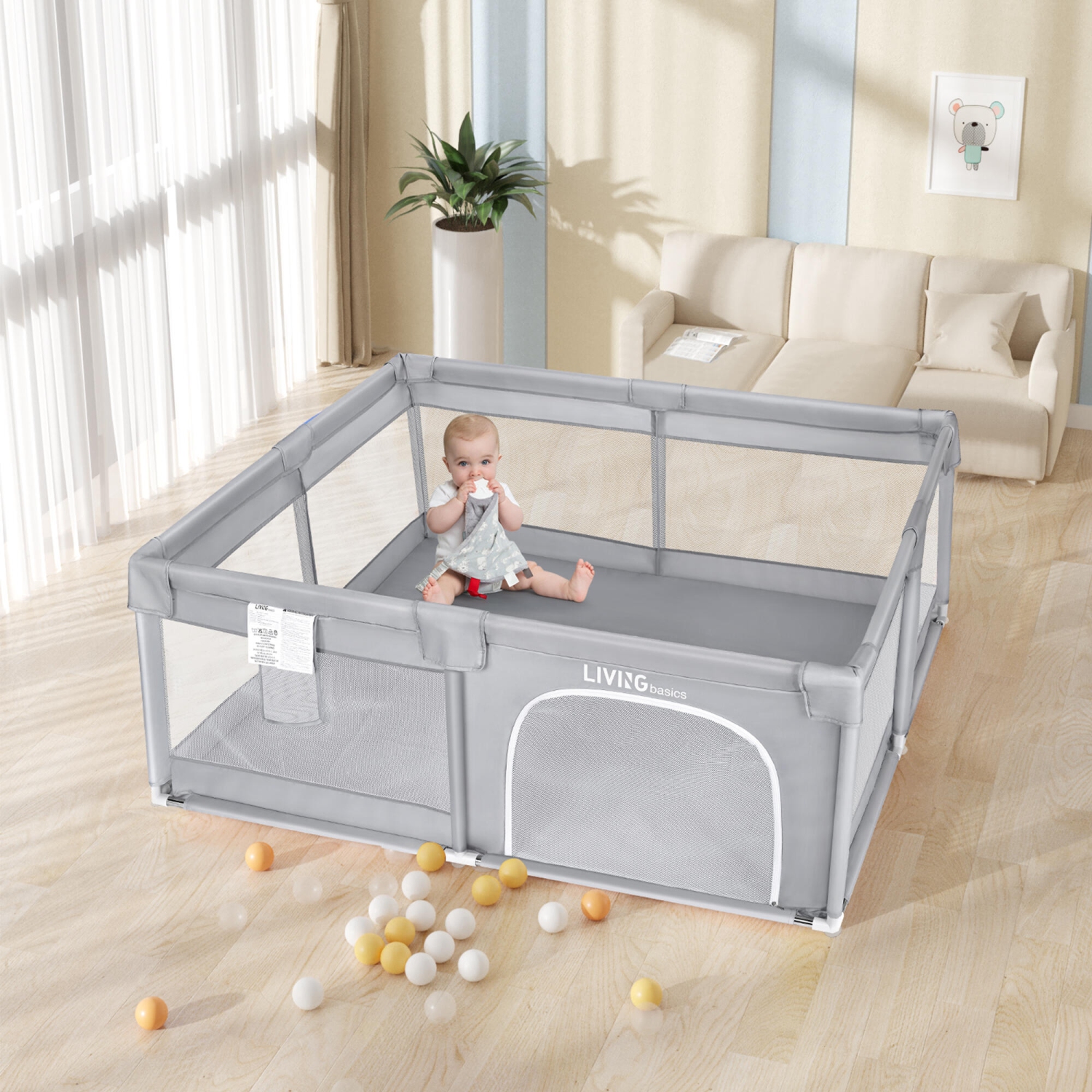 Extra Large Baby Playpen, 186x156x65cm Baby Playard Kids Activity Center Infant Playing Game Fence Baby Gates with Door