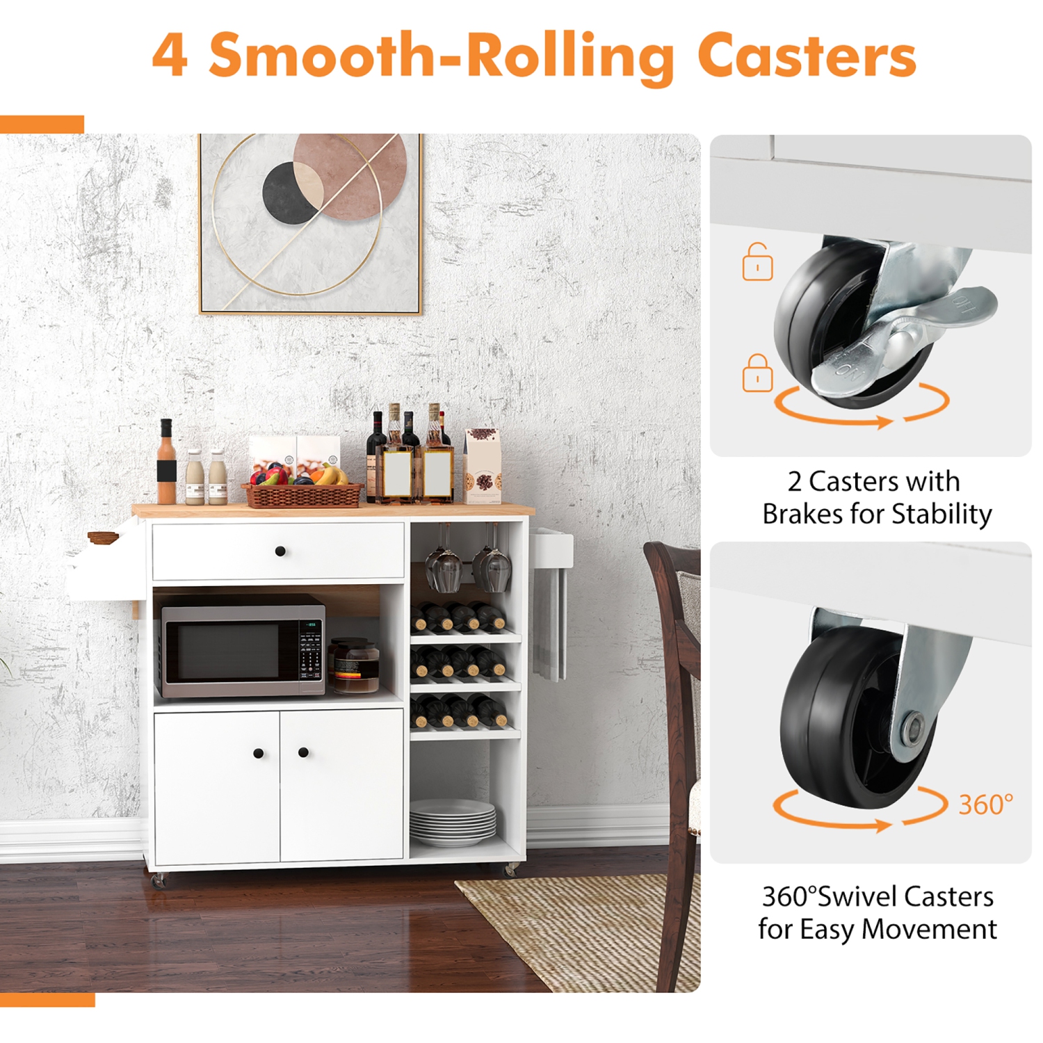 Gymax Kitchen Island Cart w/ Drop-Leaf & Power Outlet Microwave Shelf Wine Rack Drawer