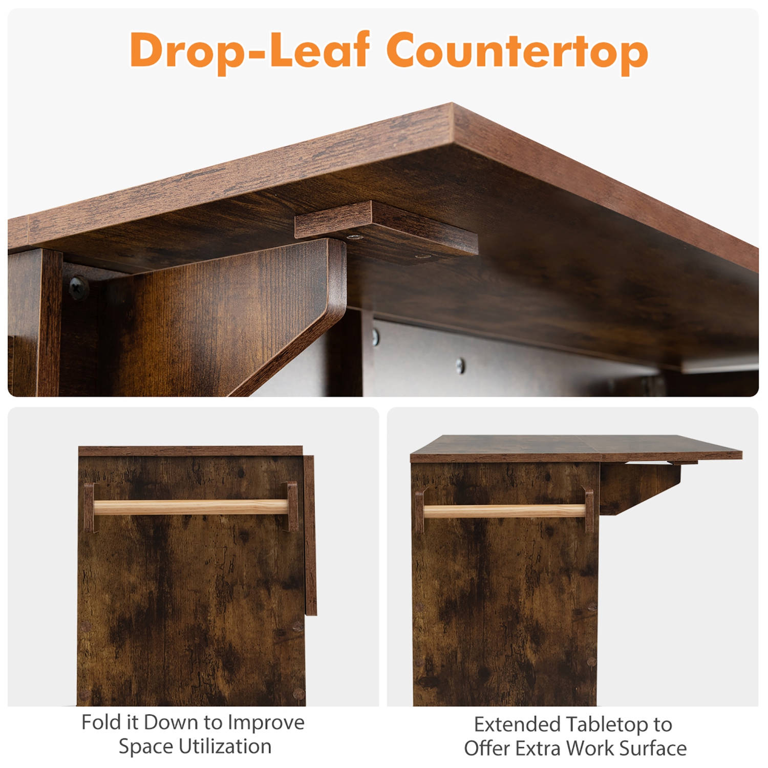 Gymax Kitchen Island Cart w/ Drop-Leaf & Power Outlet Microwave Shelf Wine Rack Drawer