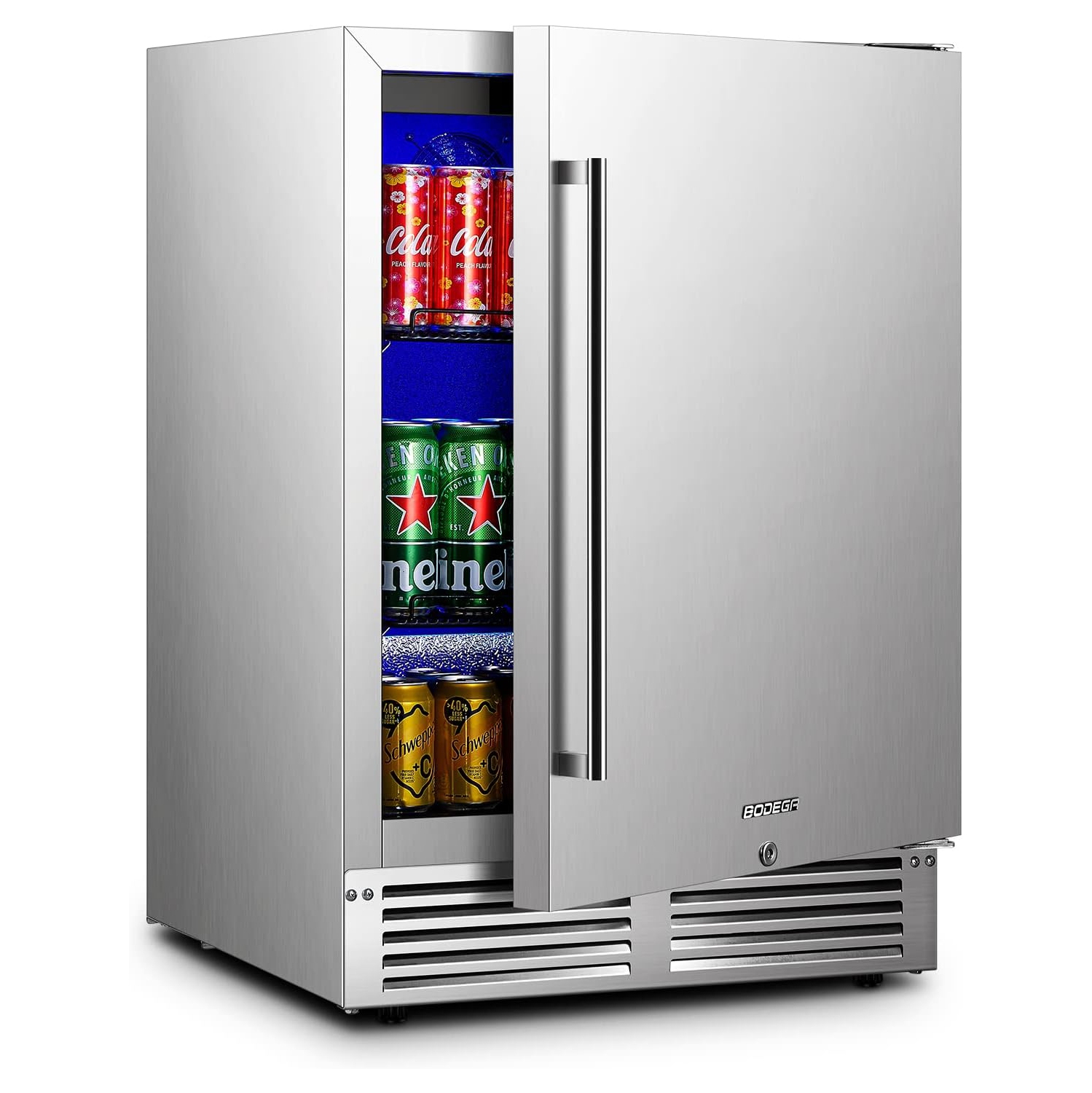 Réfrigérateur à boissons d'extérieur BODEGA, 164 canettes, encastré ou autonome, 24 po, porte en acier inoxydable, pour le bureau de bar à domicile